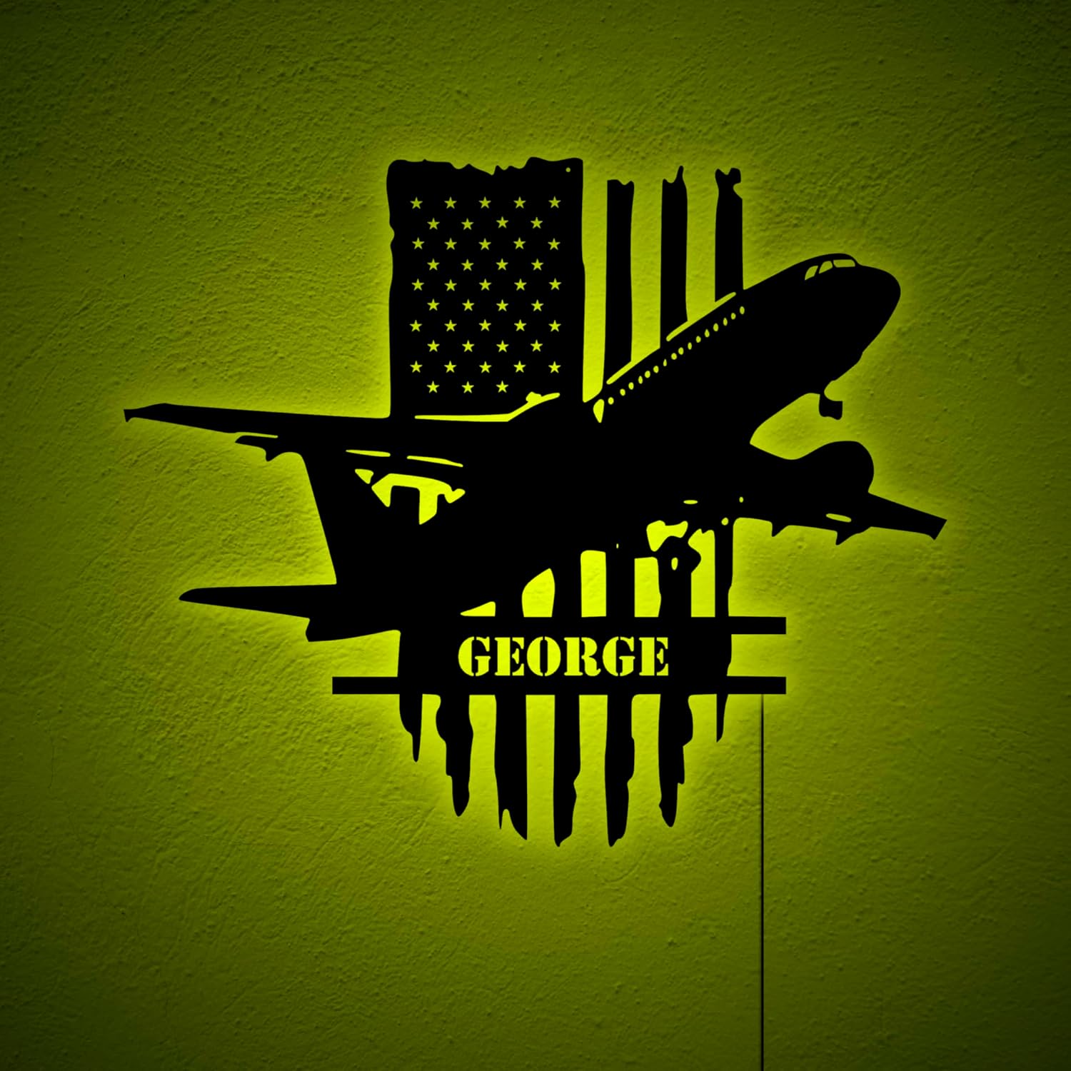 Custom Airplane Wall Art With LED Light, Personalized Pilot Name Sign Decoration For Room, Airplane LED Decor, Custom Airplane Light Sign, Birthday Xmas Christmas Gifts, RGB 16 Colors Changing