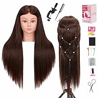 Vista 9 de Cabeza de maniquí con cabello humano para cosmetología - Cabeza de muñeca con 80% cabello humano para práctica de peinado, cabeza de práctica