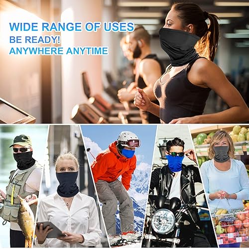 Miniatura 6 de Paquete de 4 cubrebocas con polaina para el cuello pasamontañas y diadema bandana para hombres y mujeres