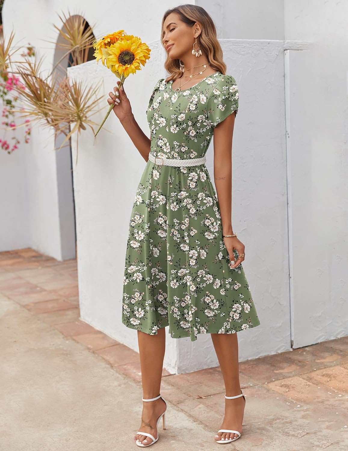 ZEAGOO Womens Casual Dresses for Summer Short Sleeve Flare Midi Dress Loose Flowy Beach Sundress - Image 5