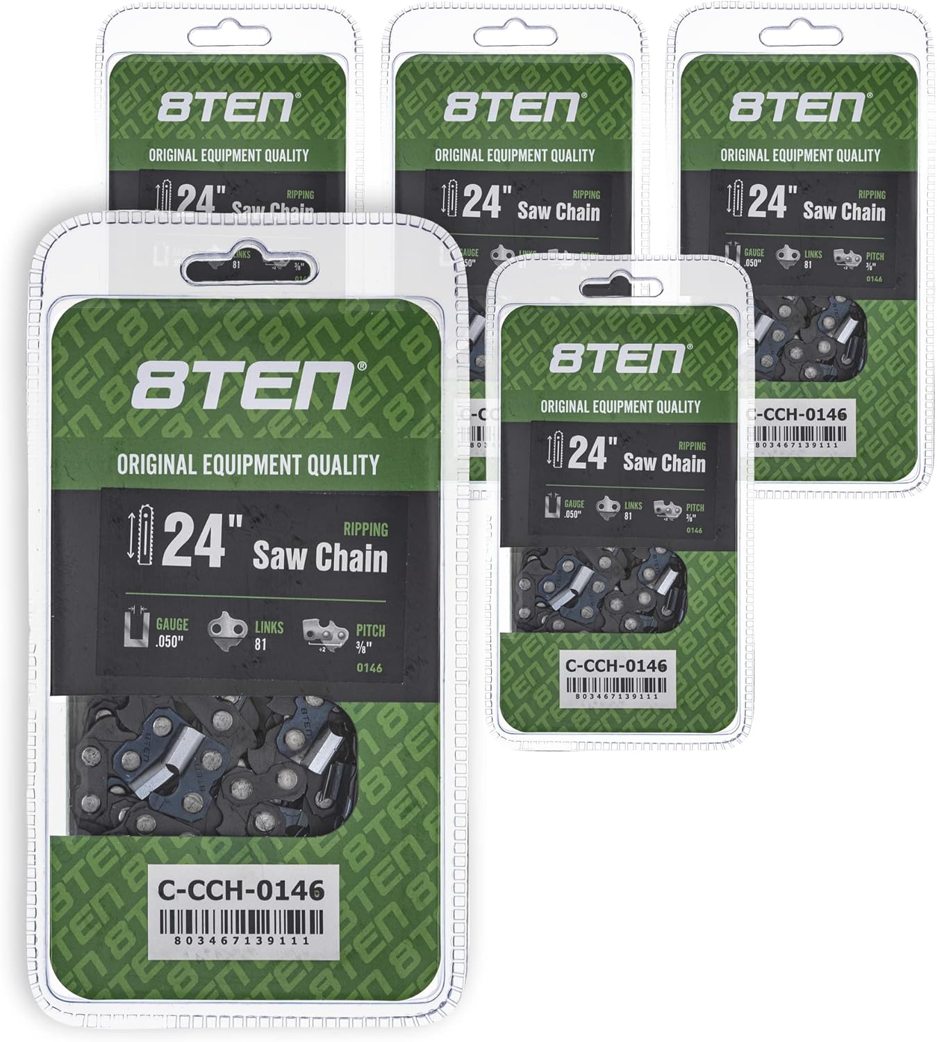 8TEN Ripping Chainsaw Chain 24 Inch .050 3/8 81DL For Echo CS-600P Jonsered 2260 Craftsman Pro-55 (2 Pack)