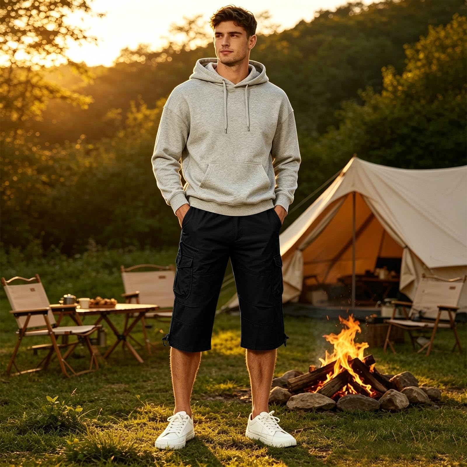 Pantaloni cargo da uomo vintage estivi: pantaloni a tre quarti oversize | Traspiranti