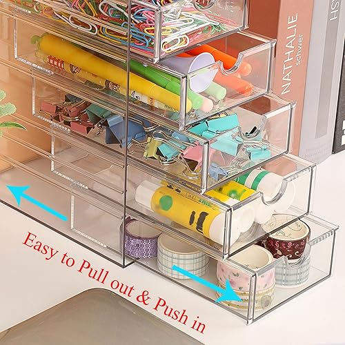 Vista 4 de Hipiwe Organizador de Cajones de Plástico Transparente Cajones de Escritorio con 6 Cajones Extraíbles Caja de Almacenamiento Compacta para Gabinete