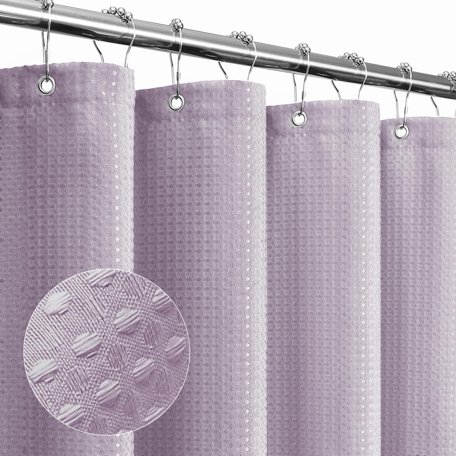 Gibelle Lavender Shower Curtain, Waffle Weave Textured Fabric Shower Curtain for Bathroom - Soft Cloth & Hotel Spa Luxury, Water Repellent, Machine
