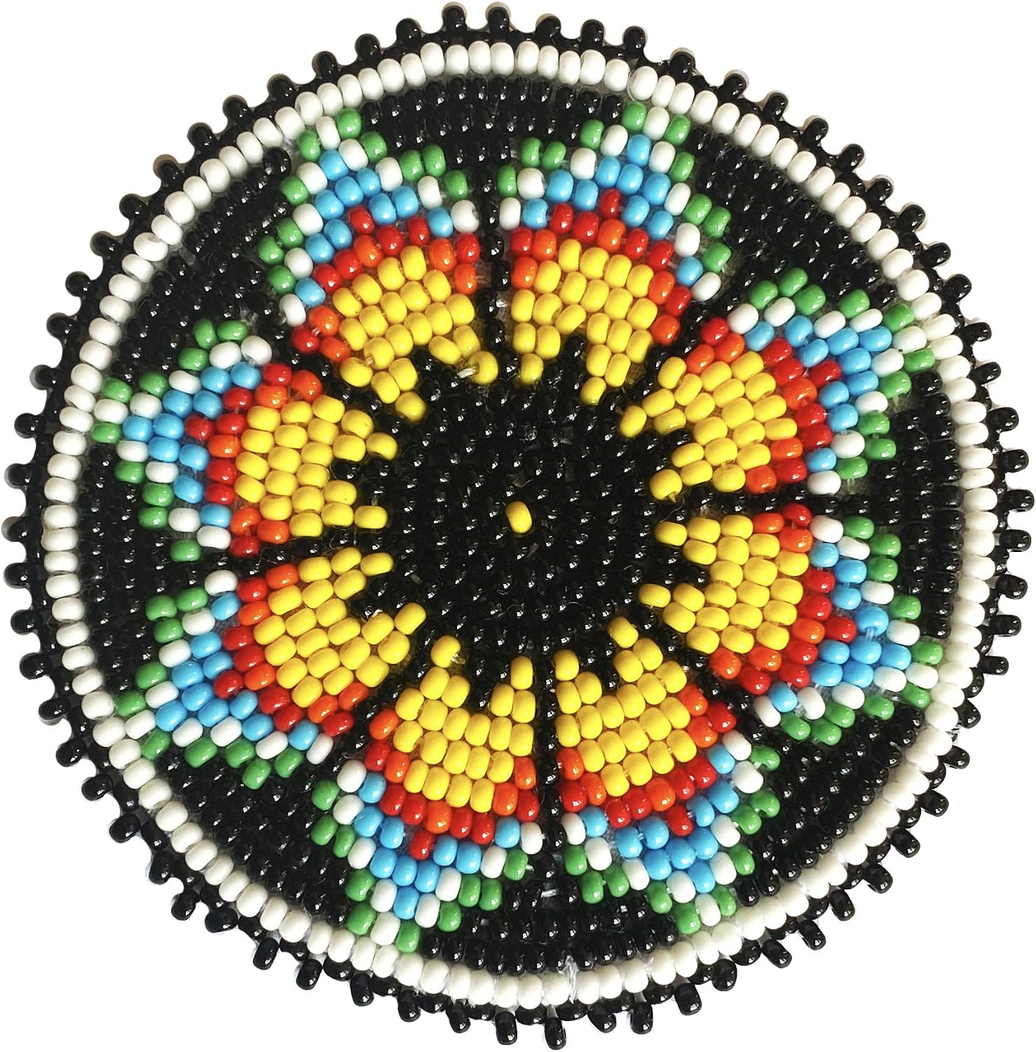 Seed Beads Beaded Rosette Medallion Patch Applique 2.5 inch Round (Blue Aqua Star)
