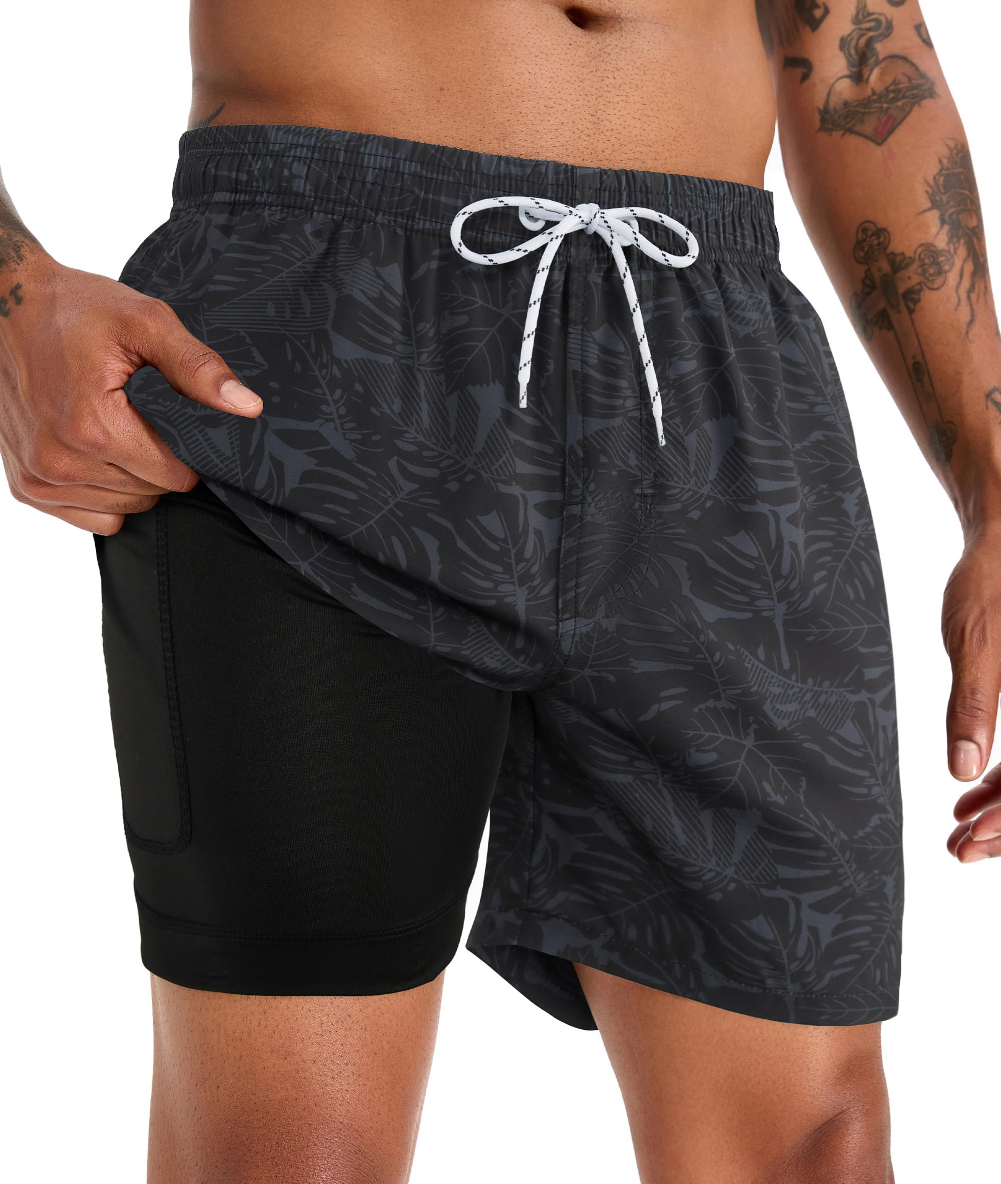 APTRO Herren Badehose Badeshorts Schwimmhose Board Shorts Kurz Schnelltrocknend 2 in 1 Strand Shorts mit Innenhose