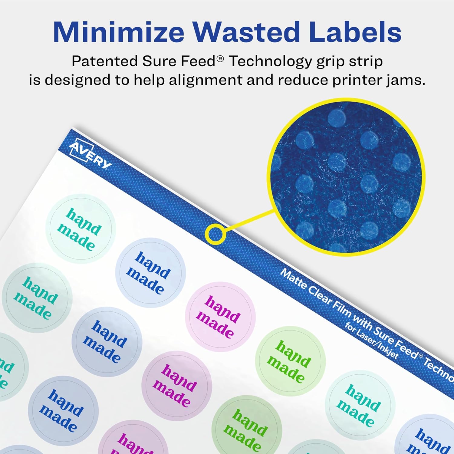 Avery Matte Clear Round Labels, Sure Feed Technology, 0.75" Diameter, 2,000 Matte Clear Labels, Print-to-The-Edge, Laser/Inkjet Printable