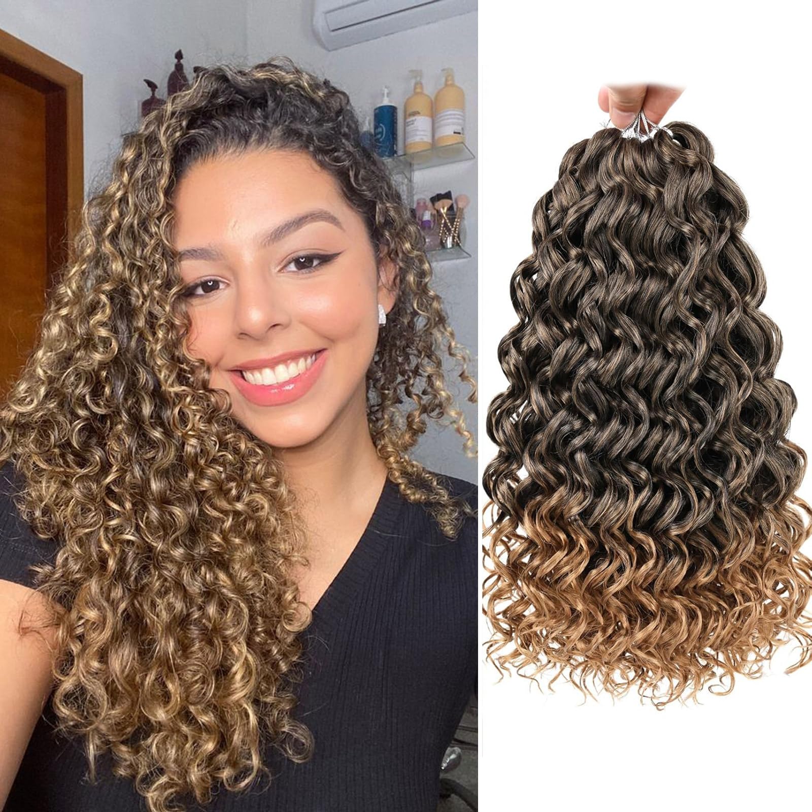 ZRQ 14 Inch GoGo Curl Crochet Hair 8 Packs Curly Crochet Hair,Ocean Wave Crochet Twist Hair Natural Hairstyles,Ombre Beach Curl Water Wave Deep Twist