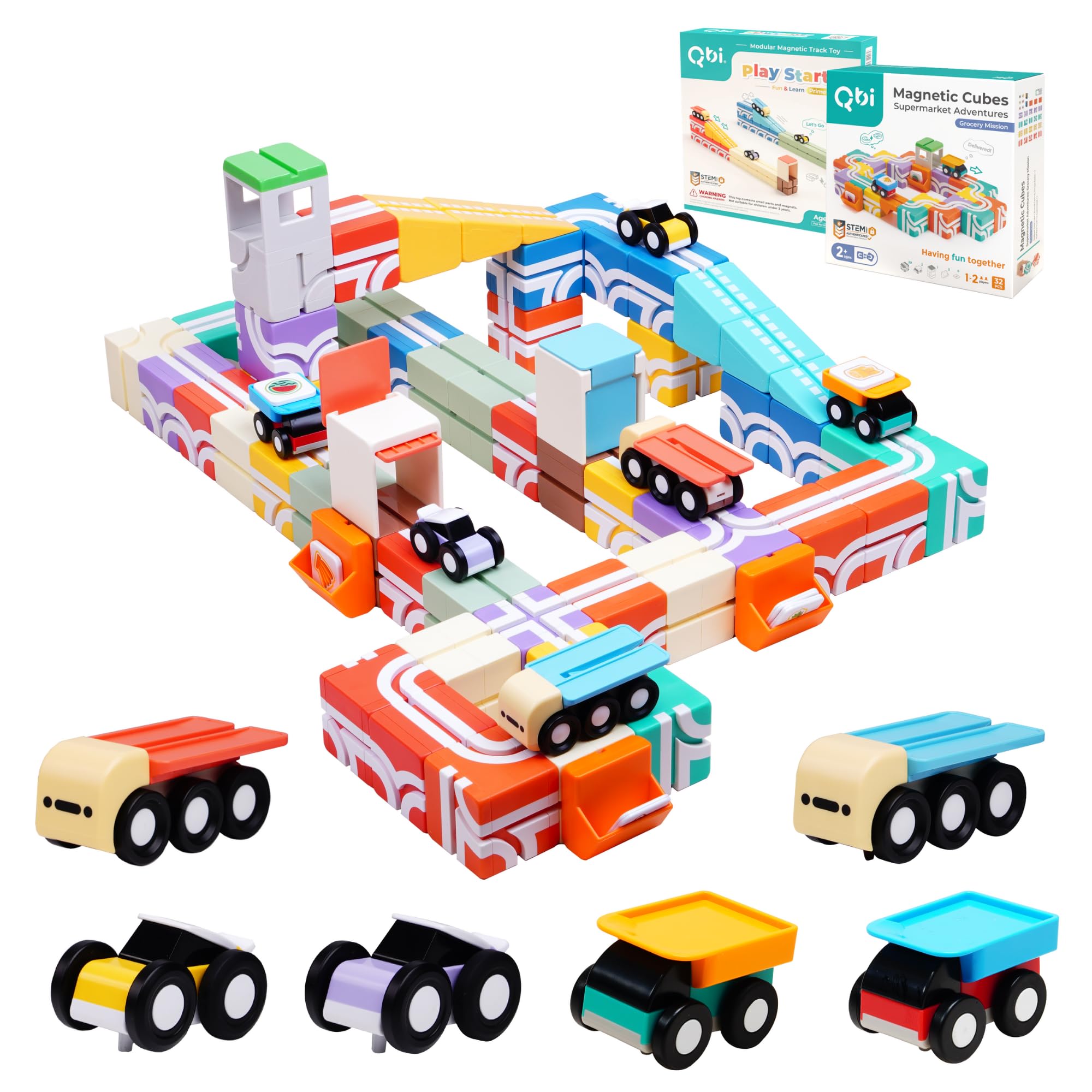 Amazon.com: QBI STEM All-in-1 Toy Set with 6 Cars & Fruit Tiles