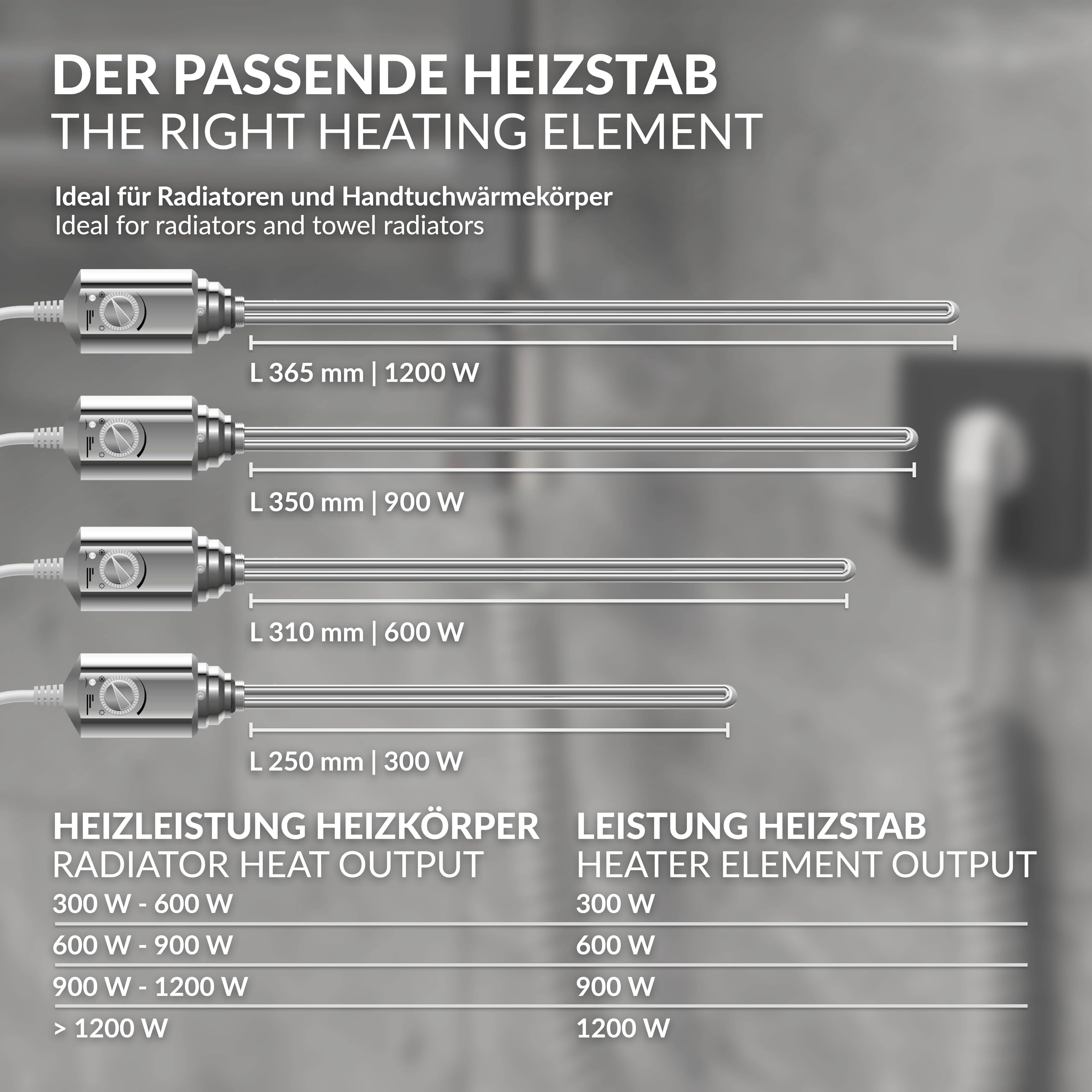 ECD Germany Termostato Regulador de Temperatura para Radiadores de Baño 900 W Barra Calefactora Eléctrico Cromado Revestimiento de Cobre Elemento Calefacción Varilla para Calefactores