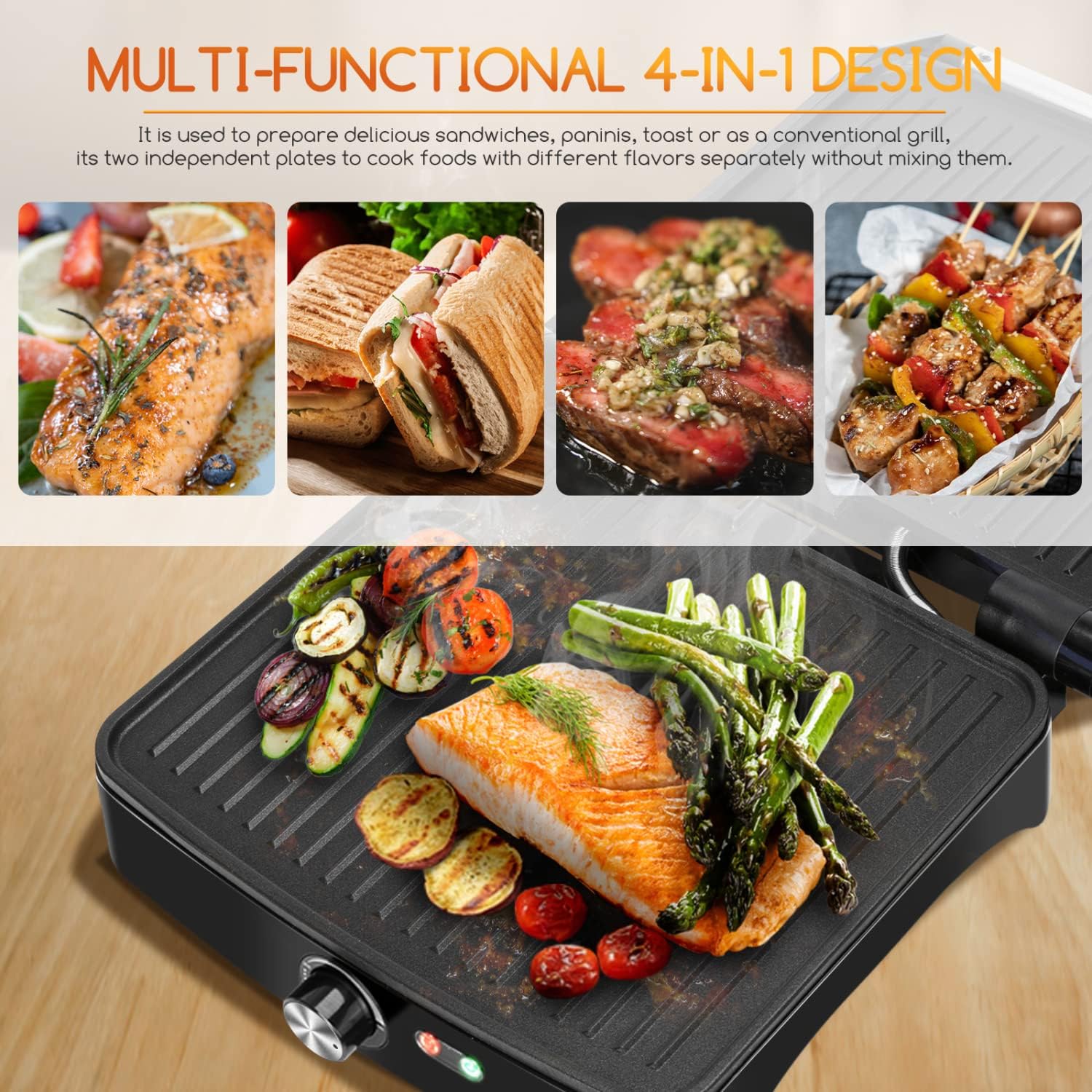 Aigostar Calore - Griglia Elettrica/Sandwich Maker/Panini Maker 3 in 1, Piastre Antiaderenti, 1800 W, Bistecchiera Elettrica con Regolatore di Temperatura, Apertura a 180°, Vassoio Raccogligocce Aigostar Calore - Griglia Elettrica/Sandwich Maker/Panini Maker 3 in 1, Piastre Antiaderenti, 1800 W, Bistecchiera Elettrica con Regolatore di Temperatura, Apertura a 180°, Vassoio Raccogligocce