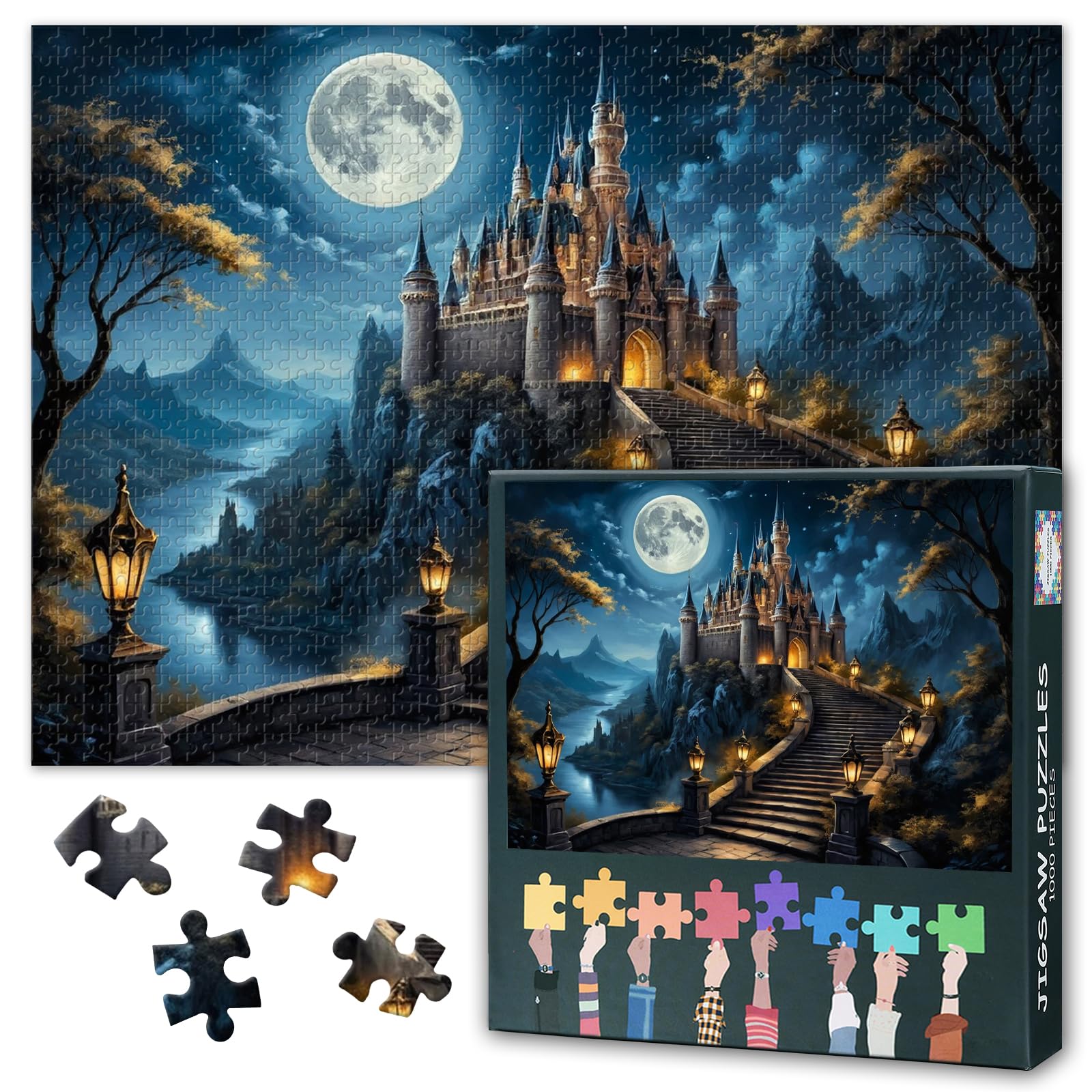 1000 Piece Puzzles for Adults, Jigsaw Puzzles 1000 Pieces for Adults - Castle on the Hill at Starry Night, Fantasy Landscape, Challenging Adult Puzzle(27.5x19.7 Inches)
