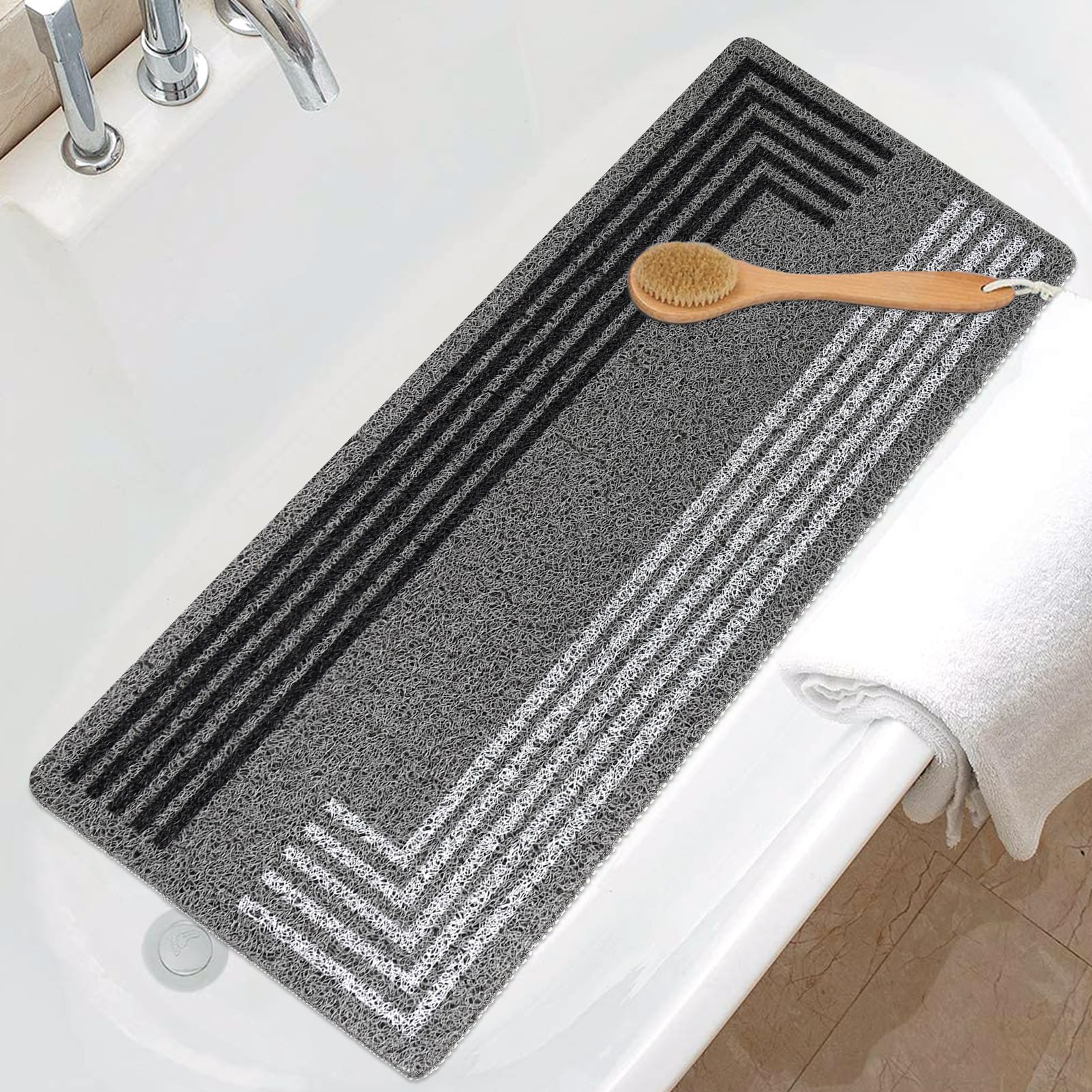 Extra Long Shower Mat Non Slip Anti Mould 40x100cm Loofah Bath Tub Mat Soft Texured Bathroom Safety Floor Mat for Inside Shower with Drain Quick Drying Foot Massage Scrubber for Elderly