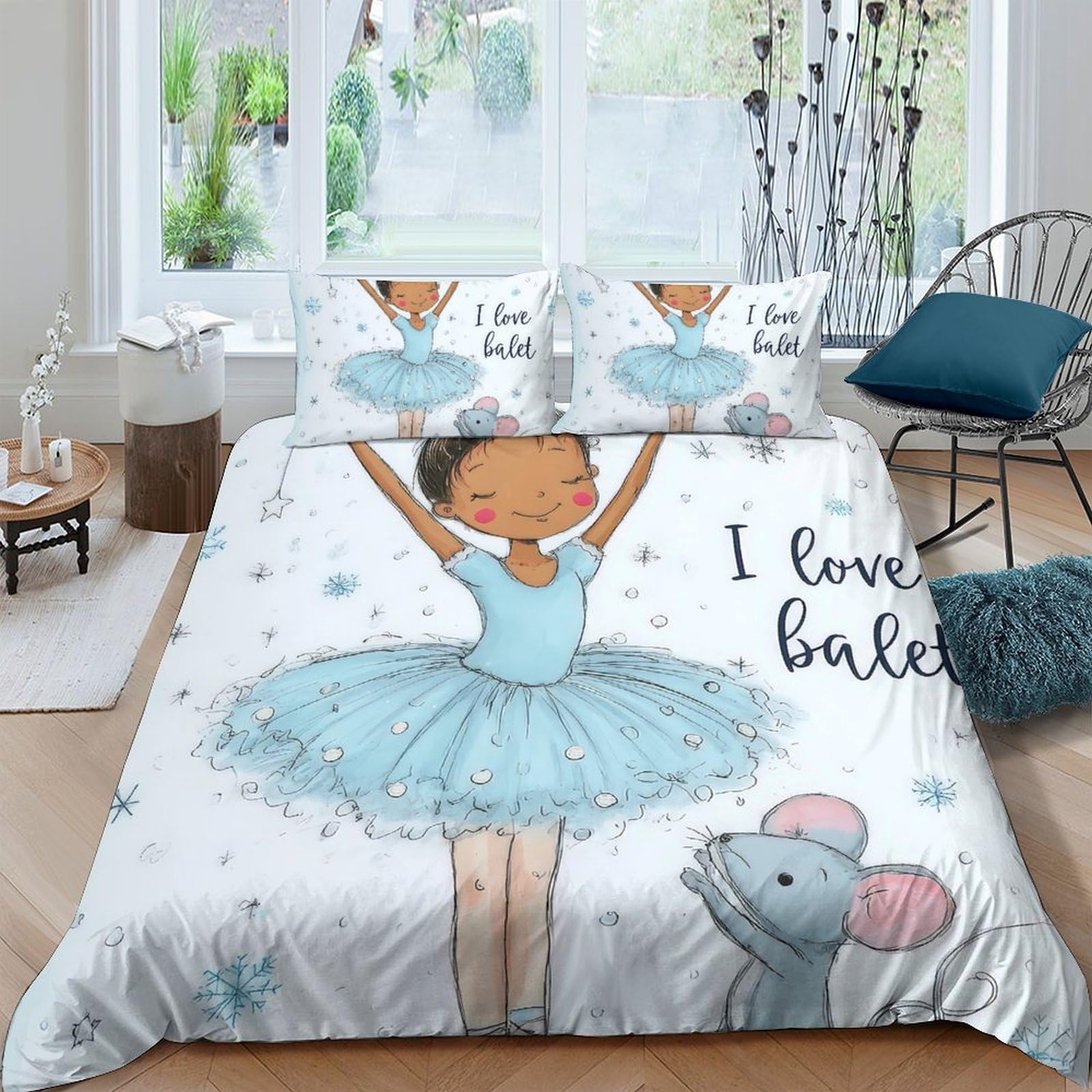 Ctjqhvkz Style-4 3D Printed Ballerina Blue Tutu Fitted Sheet Microfiber Non-Slip Mouse Bed Cover For Bedroom Guest Room Machine Washable Single（135X200cm）