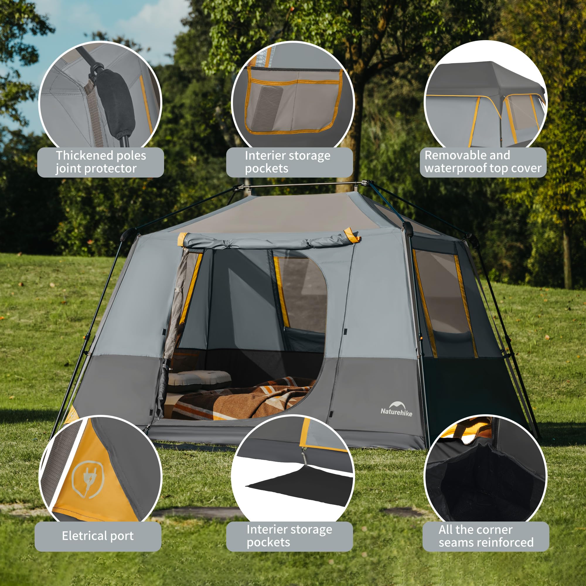 Naturehike Cape 8.3㎡ & 12.9㎡ Großes Zelt 6-8 Personen Camping Wasserdicht Zelt Familienzelt Tunnelzelt PU3000mm für Familienreisen, Camping, Autofahrten und andere Outdoor Aktivitäten
