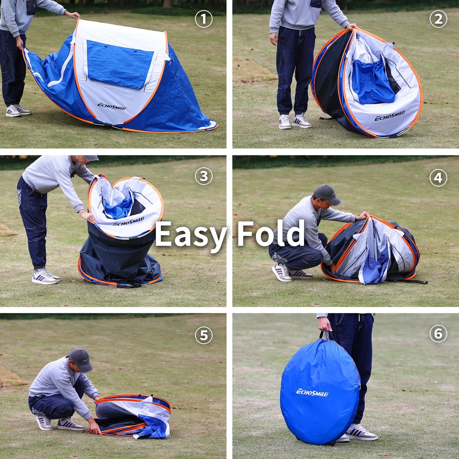 EchoSmile Camping Instant Tent, 2 to 8 Person Pop Up Tent, Water