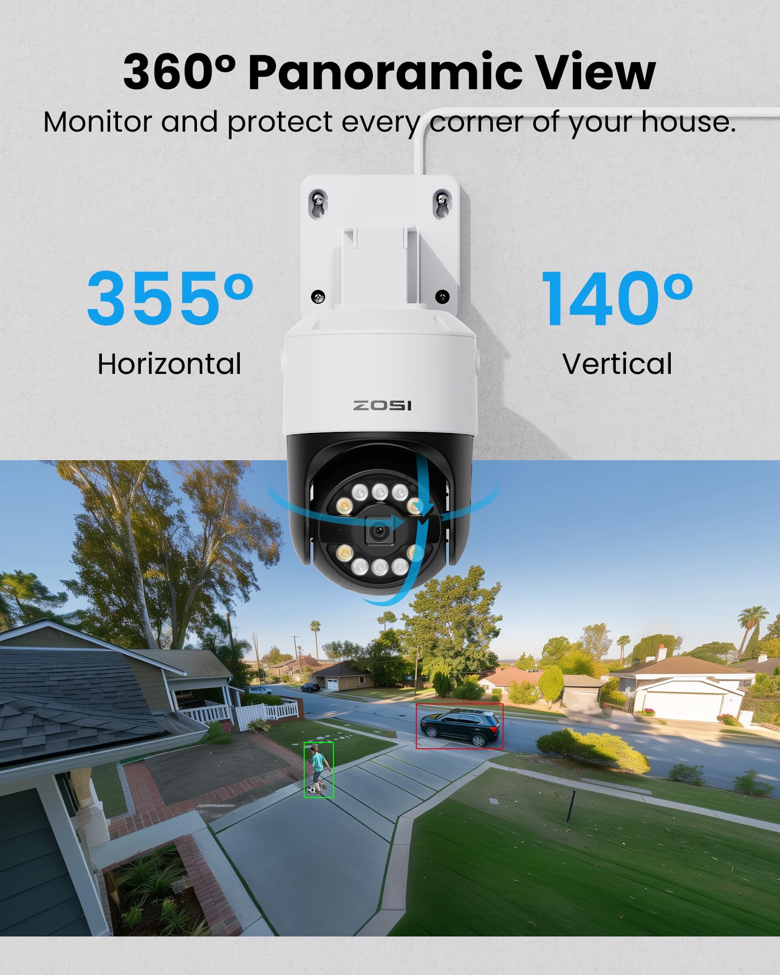 ZOSI 5MP Kit Videosorveglianza PoE Esterna, 4x Telecamera PTZ, NVR a 8 Canali con 2TB HDD, Rilevamento di Persone/Veicoli, Pan 355°/Tilt 140°, Audio Bidirezionale, Allarme Intelligente, Accesso Remoto