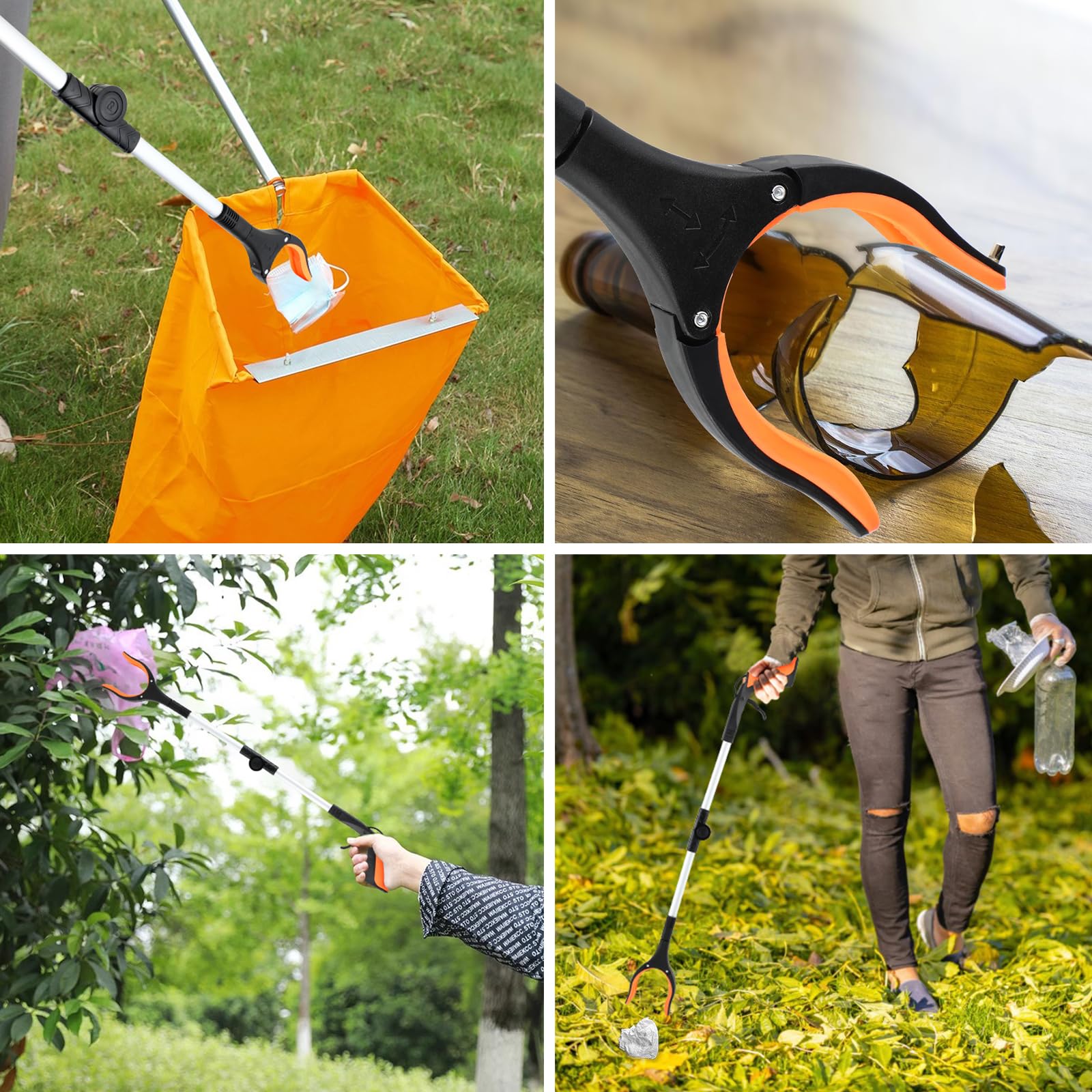 Pince de Ramassage Pliante, pince pour ramasser sans se baisser, 360° Tête pince ramasse objet, Barre avec Extrémité Magnétique pour la Collecte de Déchets et d'Ordures, Longueur de 80 cm(orange)