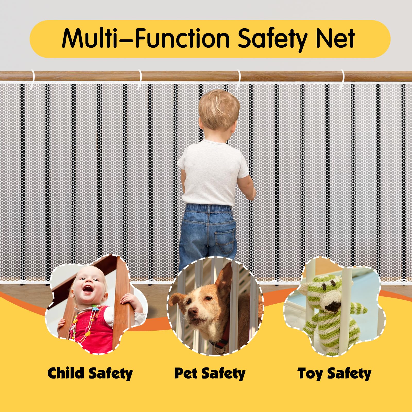 Protector de barandilla para bebé, red de seguridad infantil de 15 x 3 pies, color blanco