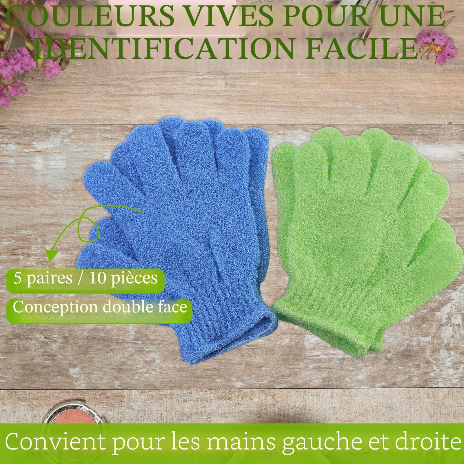 Lot de 10 gants exfoliants de couleur bonbon pour le corps et le visage - Gants exfoliants pour femme - Pour douche, spa et massage