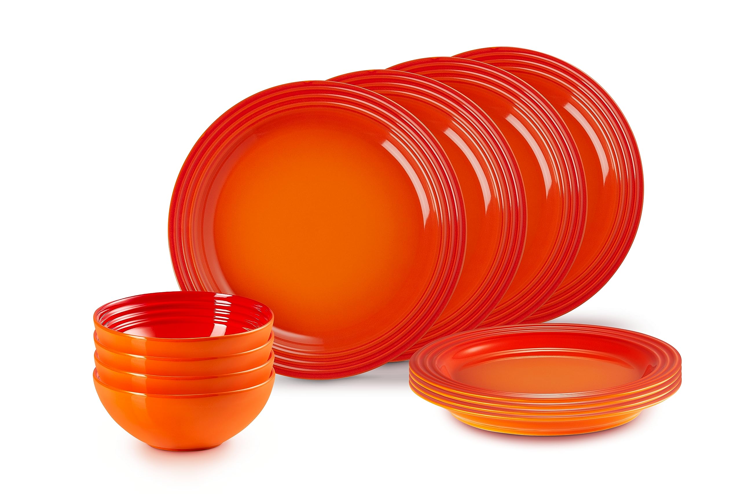 Le Creuset 12-teiliges Geschirrset aus Steinzeug, Ofenrot, 79351000907081