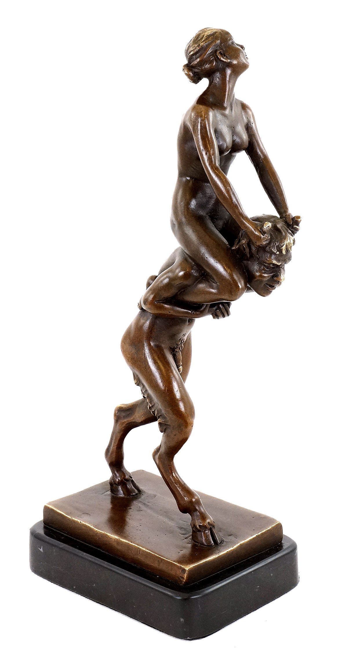 Kunst & Ambiente - Jungfer reitet Faun - Wiener Bronze - Bergmann signiert - Faun - Teufel - Satyr kaufen - Skulptur - Statue - Wohndeko