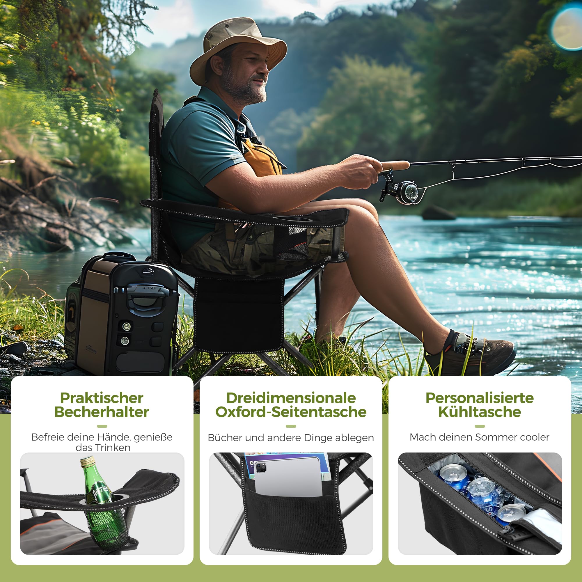 HIGH POINT SPORTS Oversized draagbare campingklapstoel, opvouwbare
