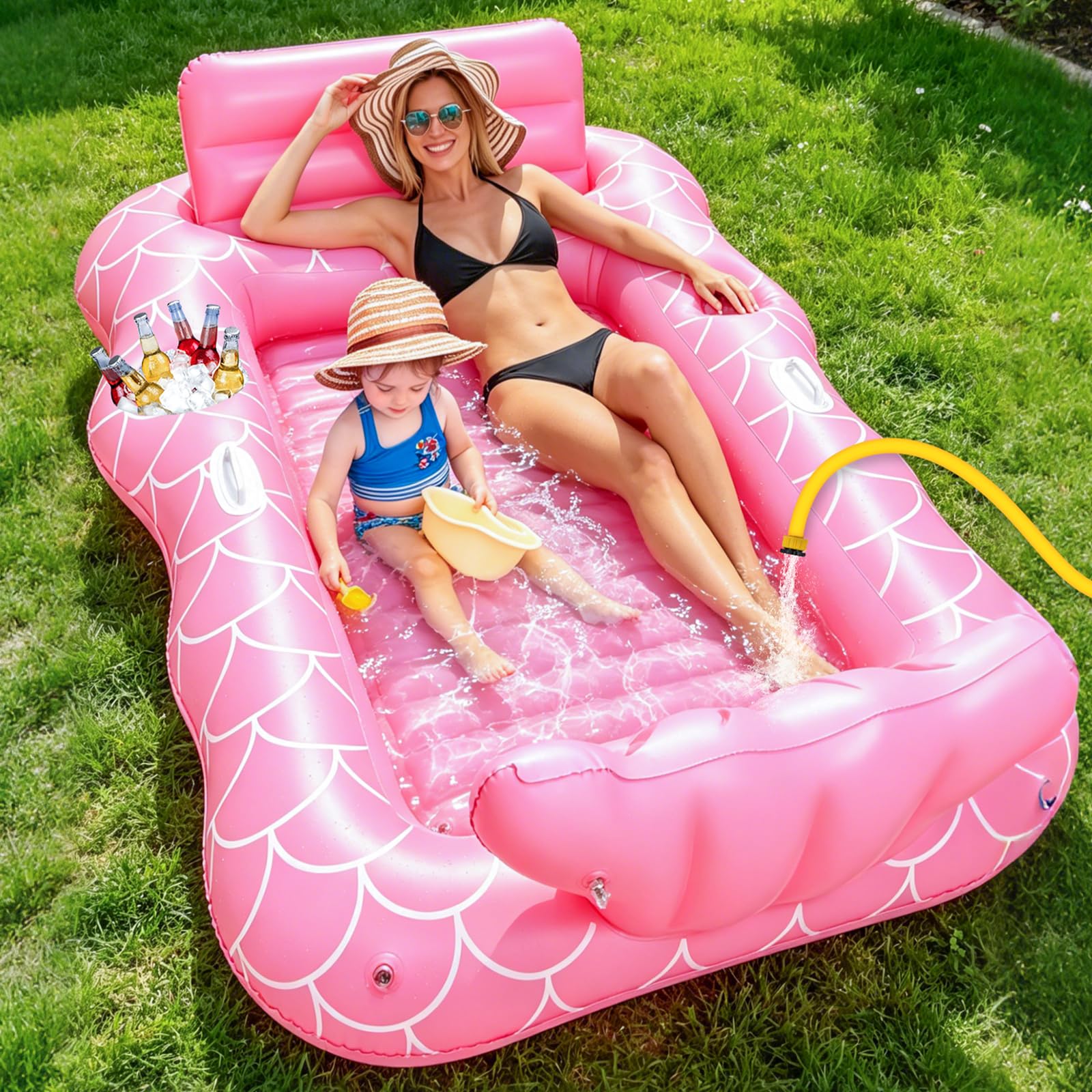 JONRRYIN Luftmatratze Pool Große, Wasser Hängematte Luftmatratze, Tanning Pool Erwachsene, Aufblasbarer Sonnenpool, Aufblasbare Wasserhängematte Pool für Sommer Poolpartys