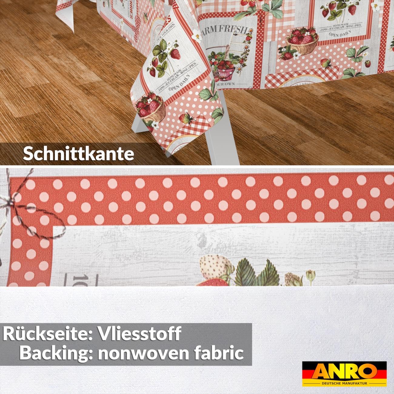 Wachstuch Tischdecke abwaschbar Wachstischdecke pflegeleicht Lotuseffekt Outdoor Gartentischdecke Erdbeeren 220 x 140 cm (Oval)