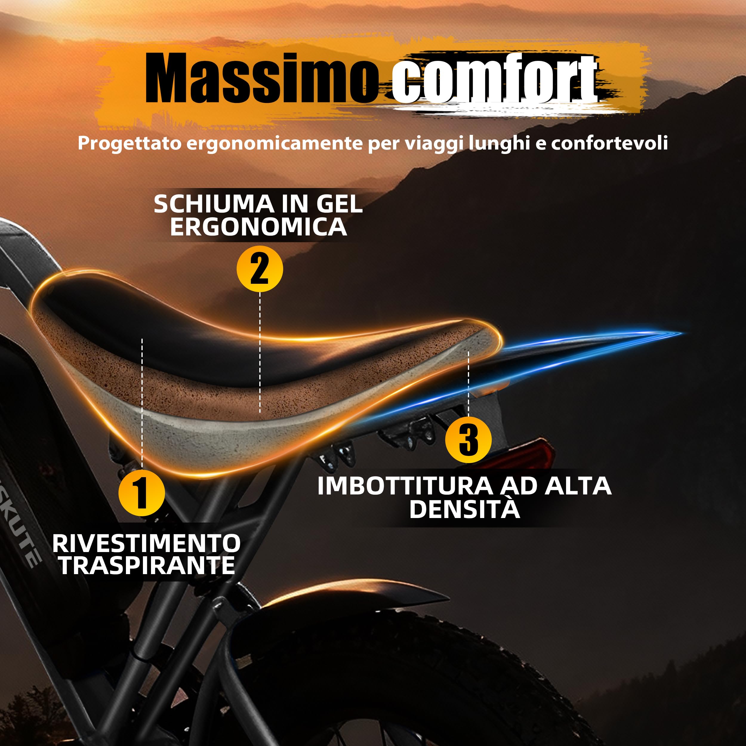 ESKUTE V202 Bicicletta Elettrica per Adulti, Fat Bike Elettrica 20X4.0 con Batteria Rimovibile 48V 20.8Ah, E-Bike All Terrain, 7 Velocità, Freni a Disco Meccanici
