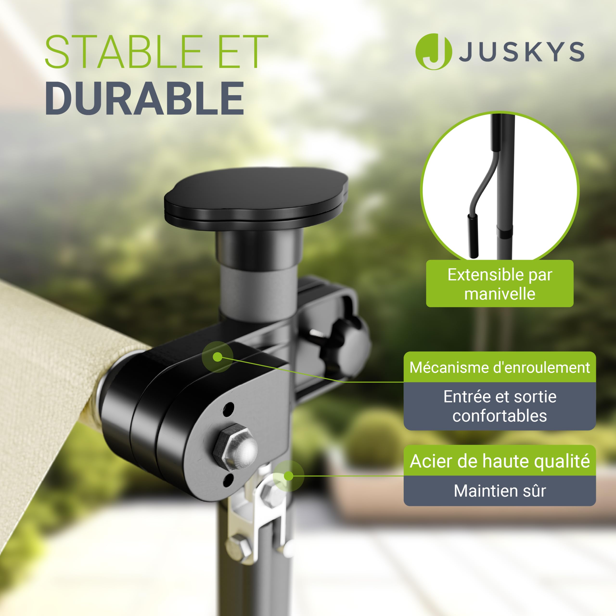 Juskys Store Banne Manuel Kapstadt 150x120 cm - Store Extérieur Réglable, sans Perçage, Imperméable, Résistant UV, Verticale & Diagonale - Beige