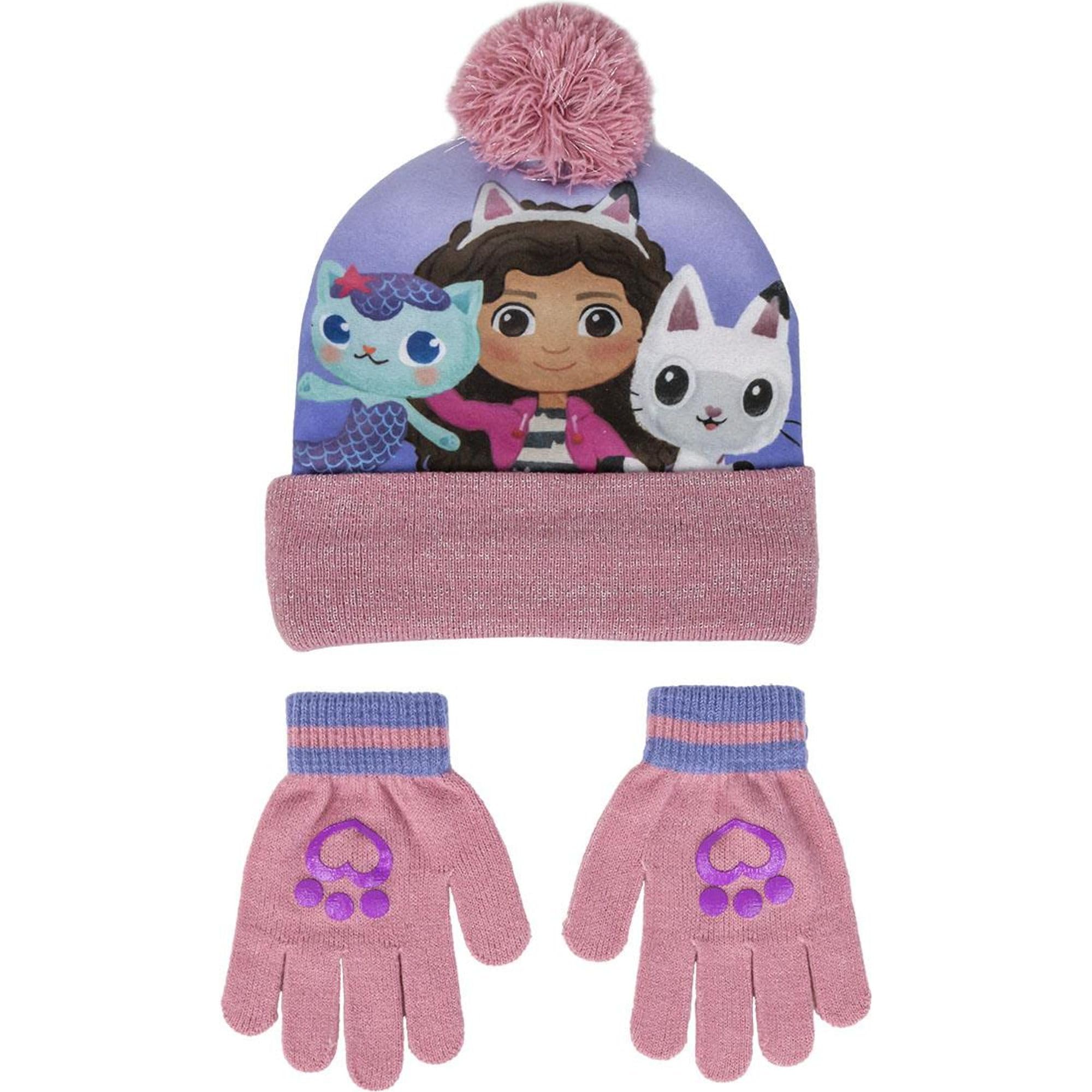 Gabby’s Dollhouse Winter Gloves and Beanie Hat Set for Kids to Keep Hands & Head Warm and Safe from Winter Weather