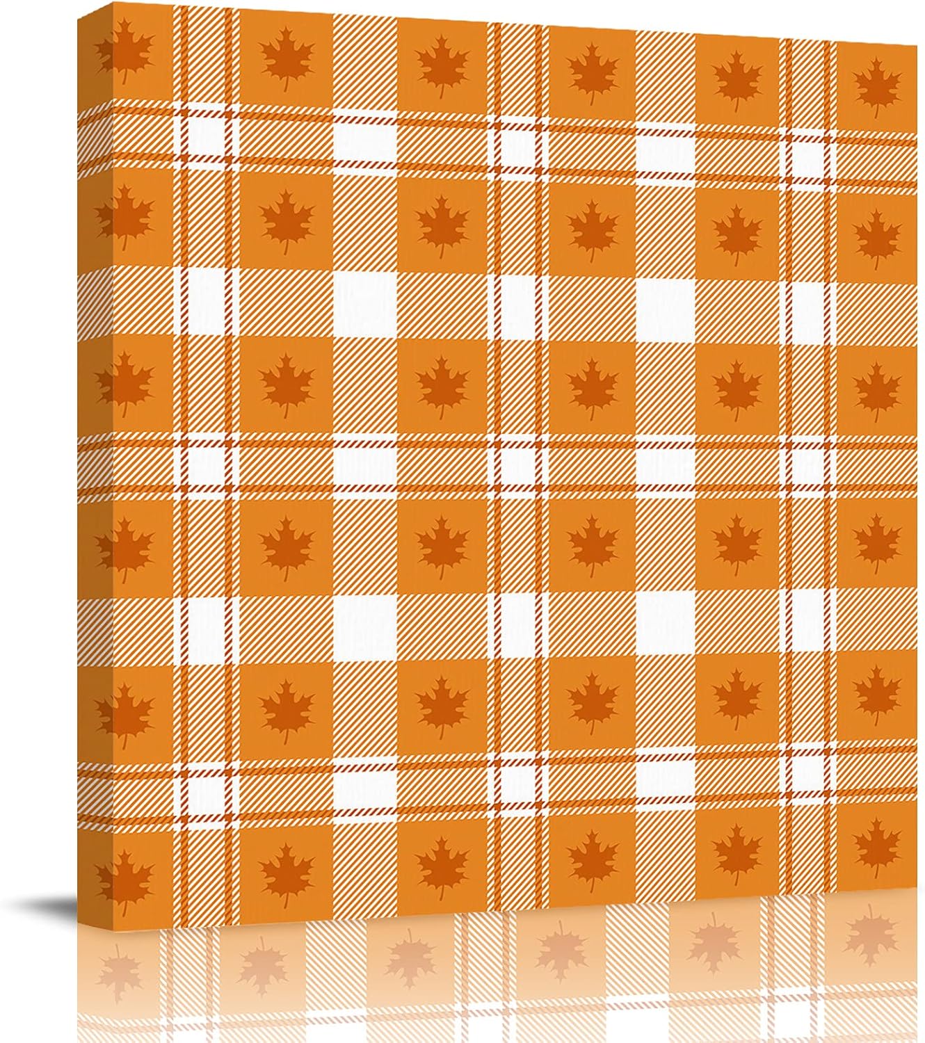 Buffalo Orange Wall Fall Maple Leaf Plaid FarmHouse Wall Art