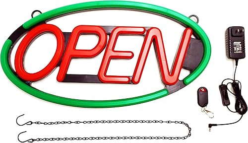 Miniatura 3 de Letrero abierto de neón con forma ovalada de tubo LED de tamaño grande -24 x 12 pulgadas (verderojo)