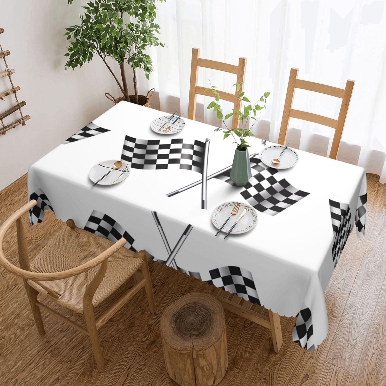 HLSBSSL Checkered Flags Patterned square lace tablecloth, wrinkle-resistant and durable, suitable for dining tables, parties, etc.