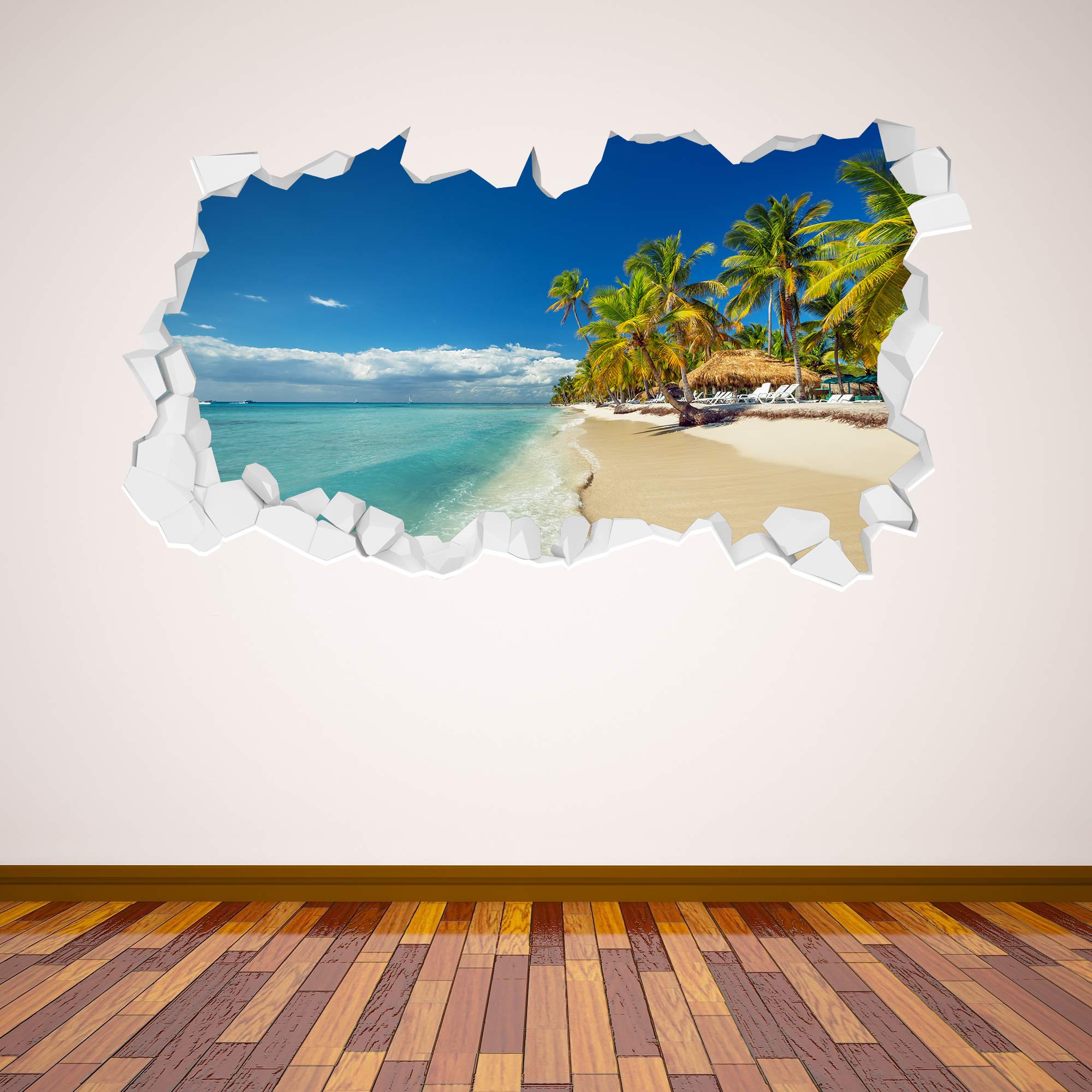 Tropical Beach Broken Wall Sticker Mural Home Art Vinyl Decal (120cm width x 60cm height)