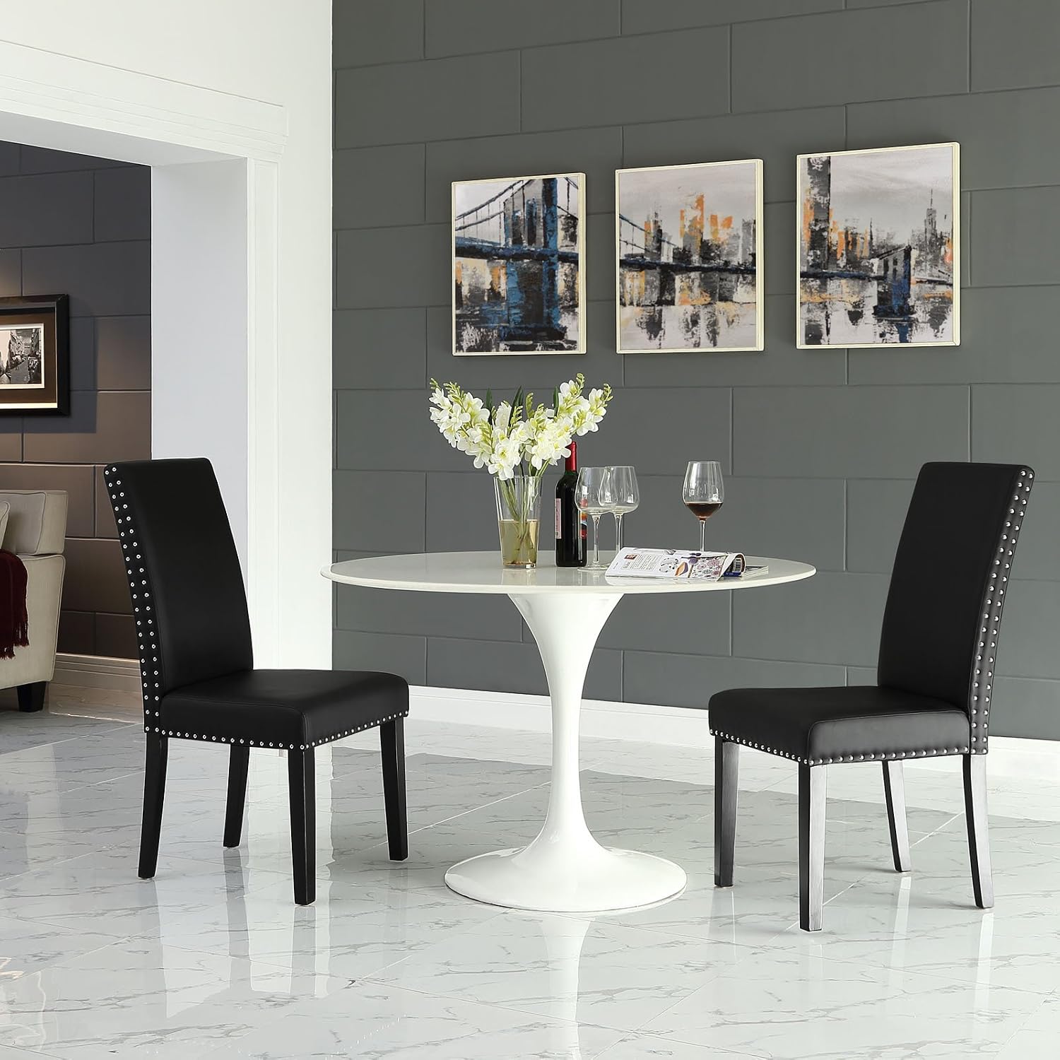 Modway Parcel Faux Leather Upholstered Parsons Dining Side Chair in Black