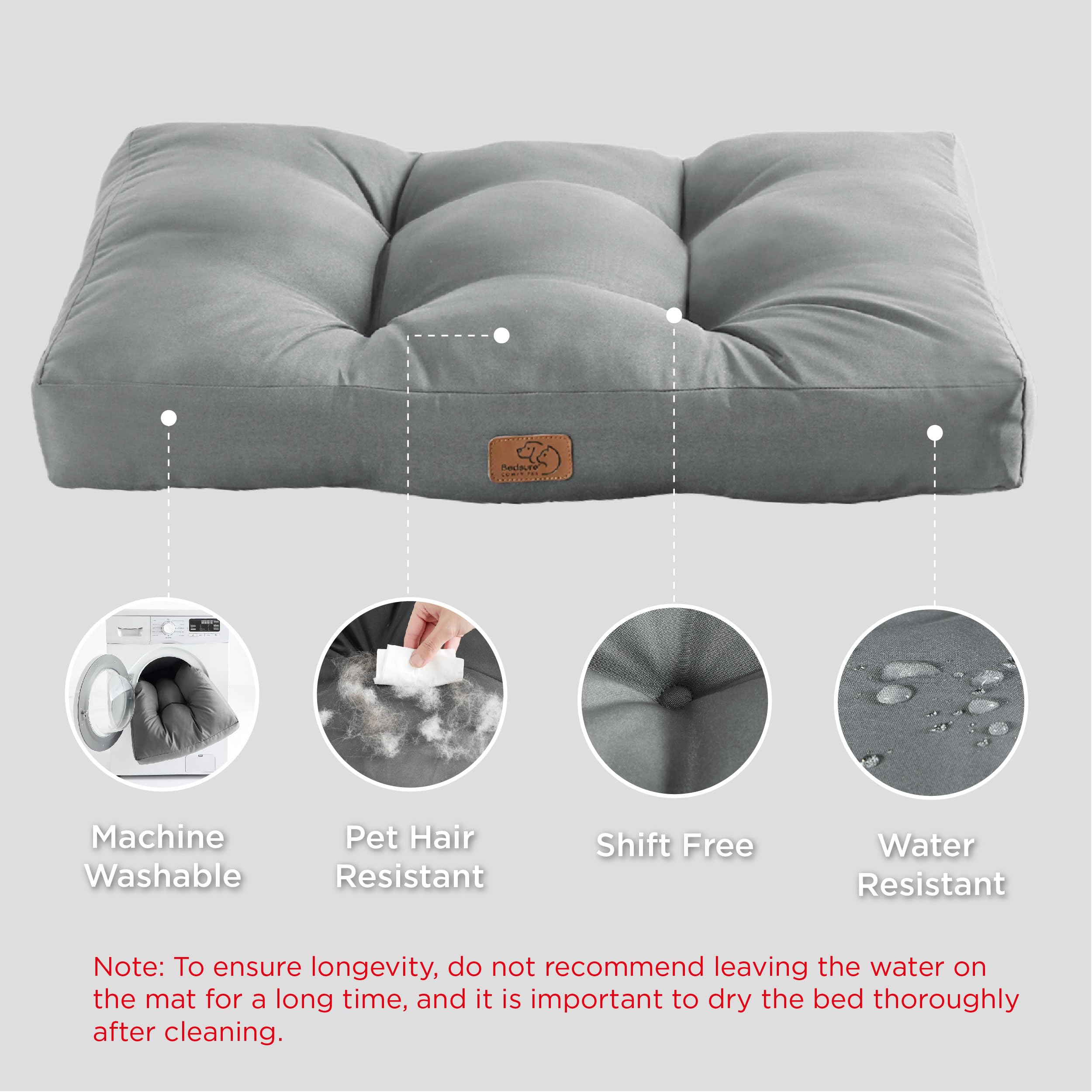 Bedsure Cesto cane di media taglia impermeabile, cuscino cane in tessuto Oxford, tappeto ideale per cani, M, materasso letto per cani, lavabile, grigio, 75 x 50 x 10 cm