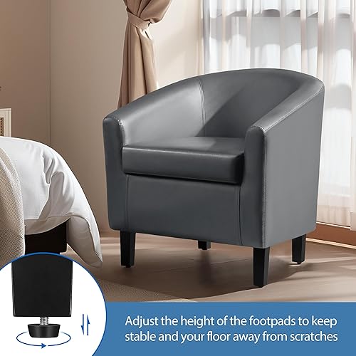 Miniatura 7 de Yaheetech Silla de barril de piel sintética, moderna silla de acento con patas resistentes de madera, silla de club de piel sintética, cómoda silla