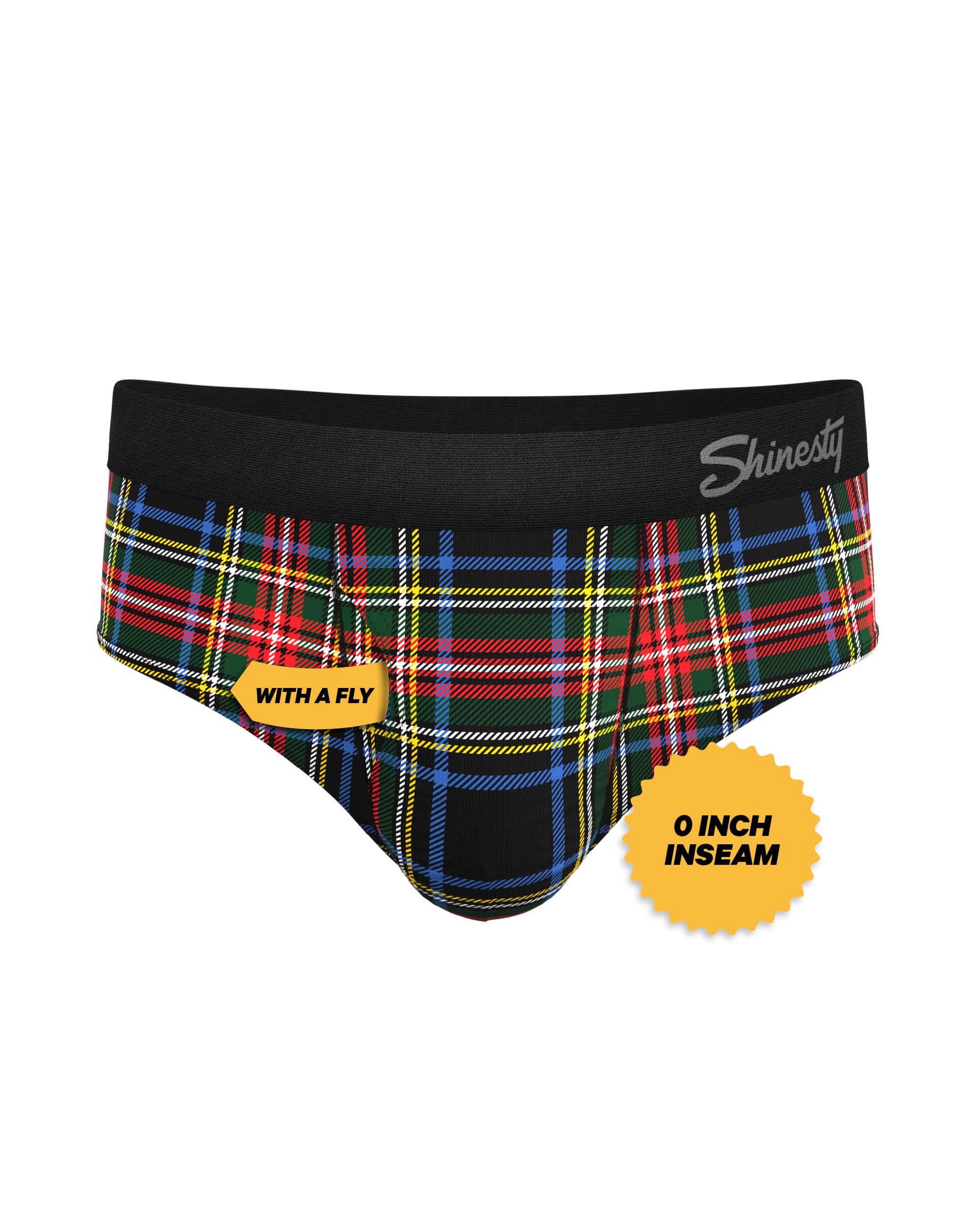 Shinesty Ball Hammock Mens Brief Underwear with Pouch for Balls, Ultra Soft Modal Underwear for Men with 0 inch Inseam: 2X Holiday Tartan Plaid