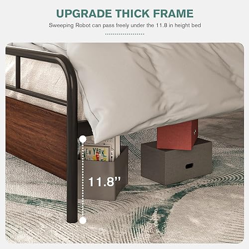 Miniatura 12 de IMUsee Base de cama matrimonial con cabecera de madera industrial, almacenamiento debajo de la cama de 12 pulgadas, base de colchón, no necesita