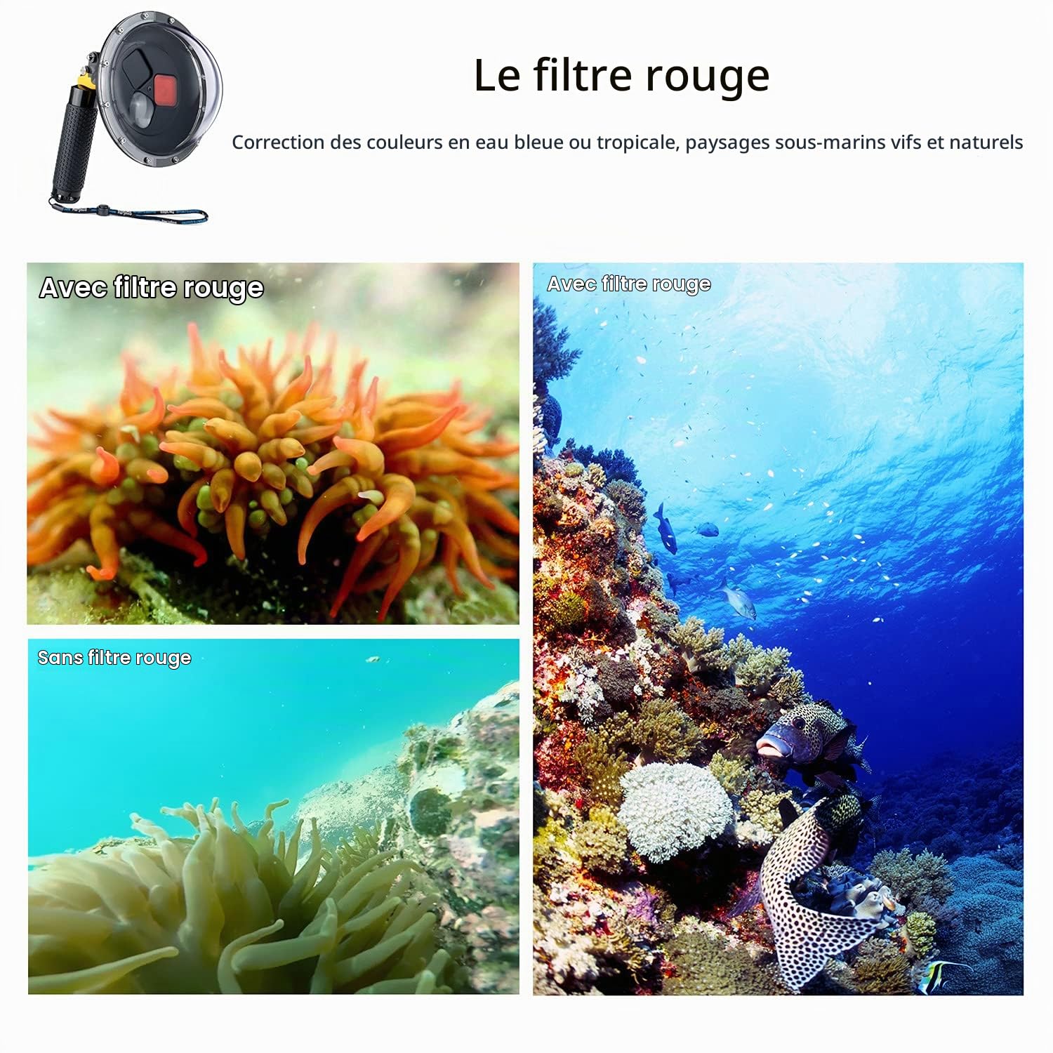 Port dôme étanche pour GoPro Hero 13 12 11 10 9 noir avec filtres commutables intégrés, poignée flottante, déclencheur, boîtier dôme sous-marin pour GoPro 9 10 11 12 13 Noir