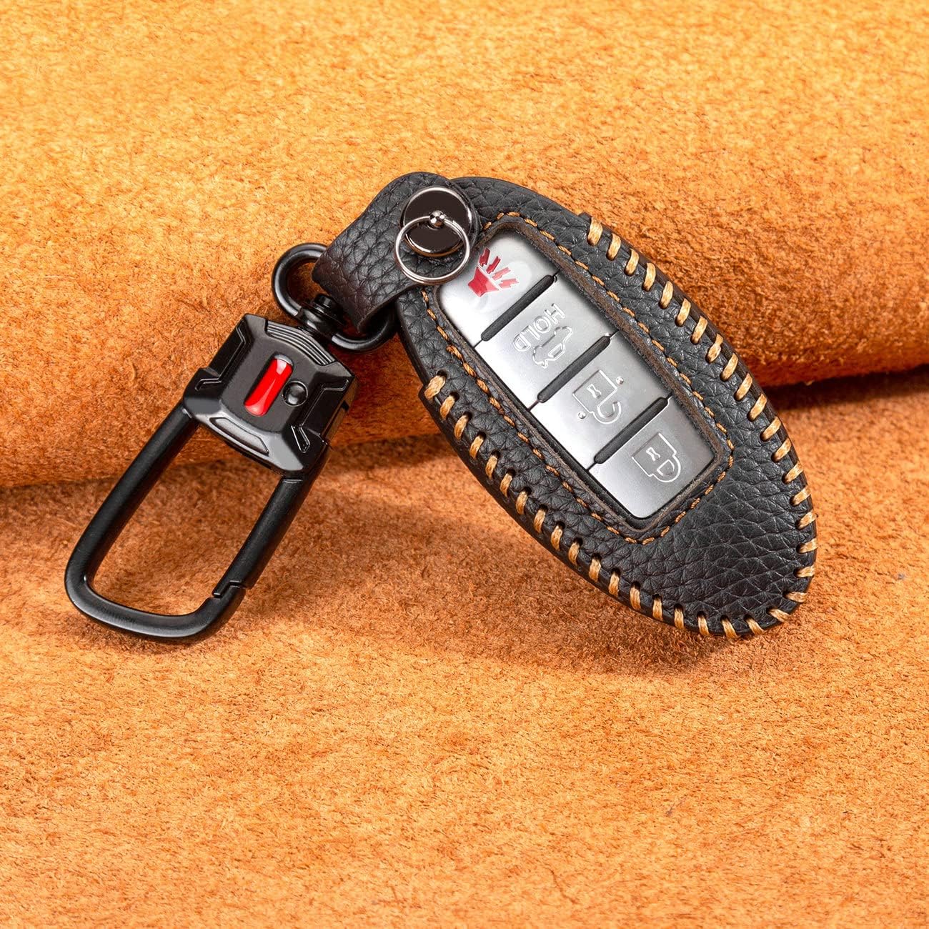 for Nissan Key Fob Cover with Keychain Leather Car Smart Key Case Protector Holder for Rogue Titan Pathfinder Altima Murano Frontier Armada Maxima Infiniti (Black) - Image 8