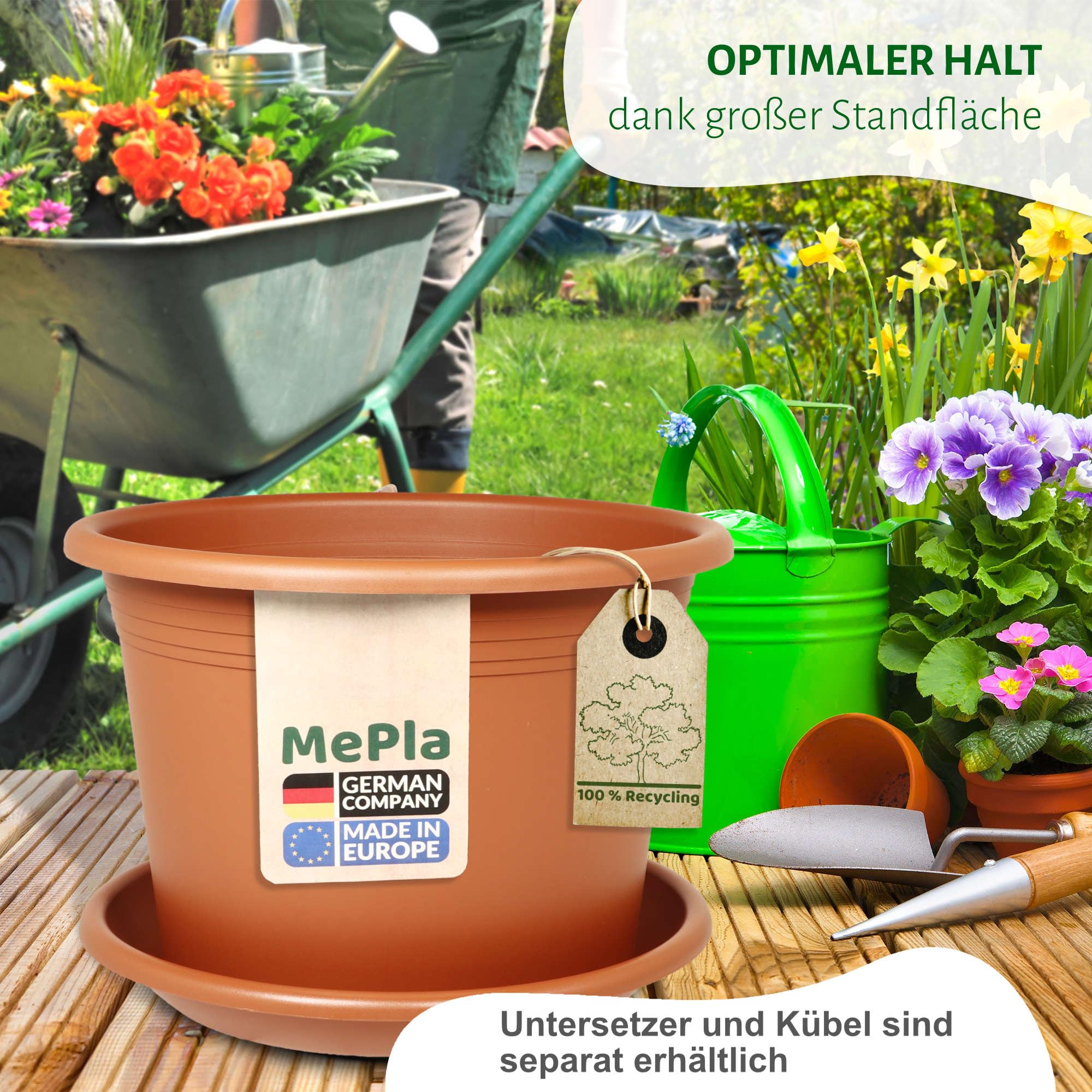 MePla - Lot de 3 sous-pots pour pot de fleur Cilindro - Plateau rond en plastique - Résistant aux intempéries - Résistant aux UV - Sous-pot - Ø 68 cm (Intérieur: ø 49,5 cm) - Terre cuite