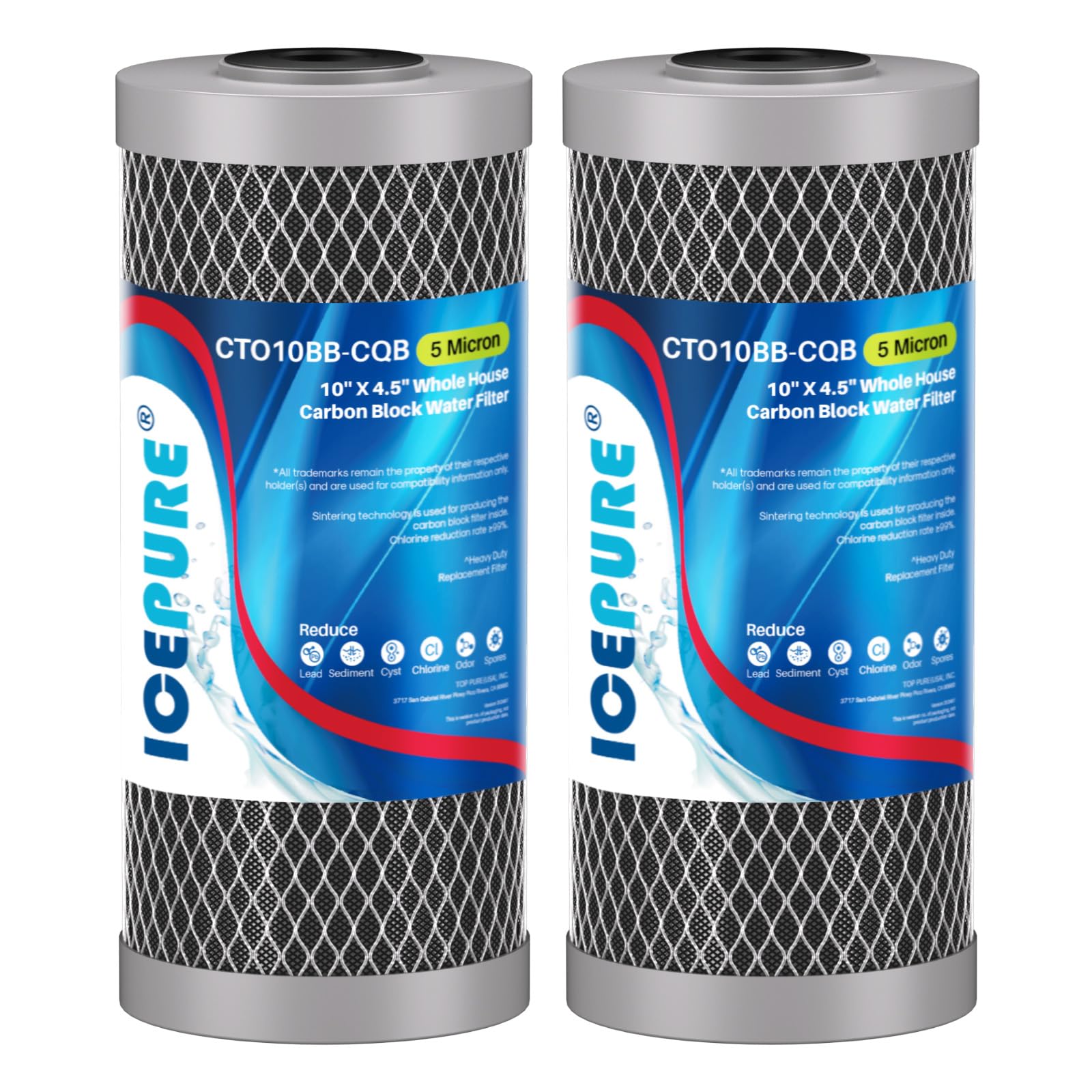 ICEPURE 5 Micron 4 5 x 10 CTO10BB-CQB Whole House Water Filter Upgraded Coconut Shell Activated Carbon Lead