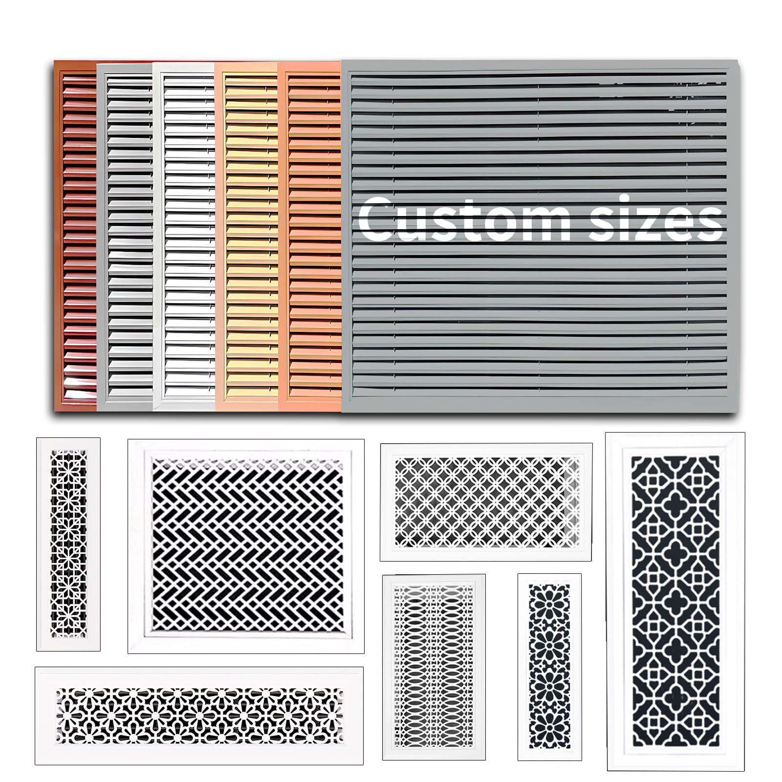 Custom Size Metal Wall Vent Cover Decorative, Aluminum Alloy air Return Vent Cover Decorative, Blinds, Easy Installation, Color, Custom Pattern, Vent Covers for Home Ceiling with Dustproof Netting