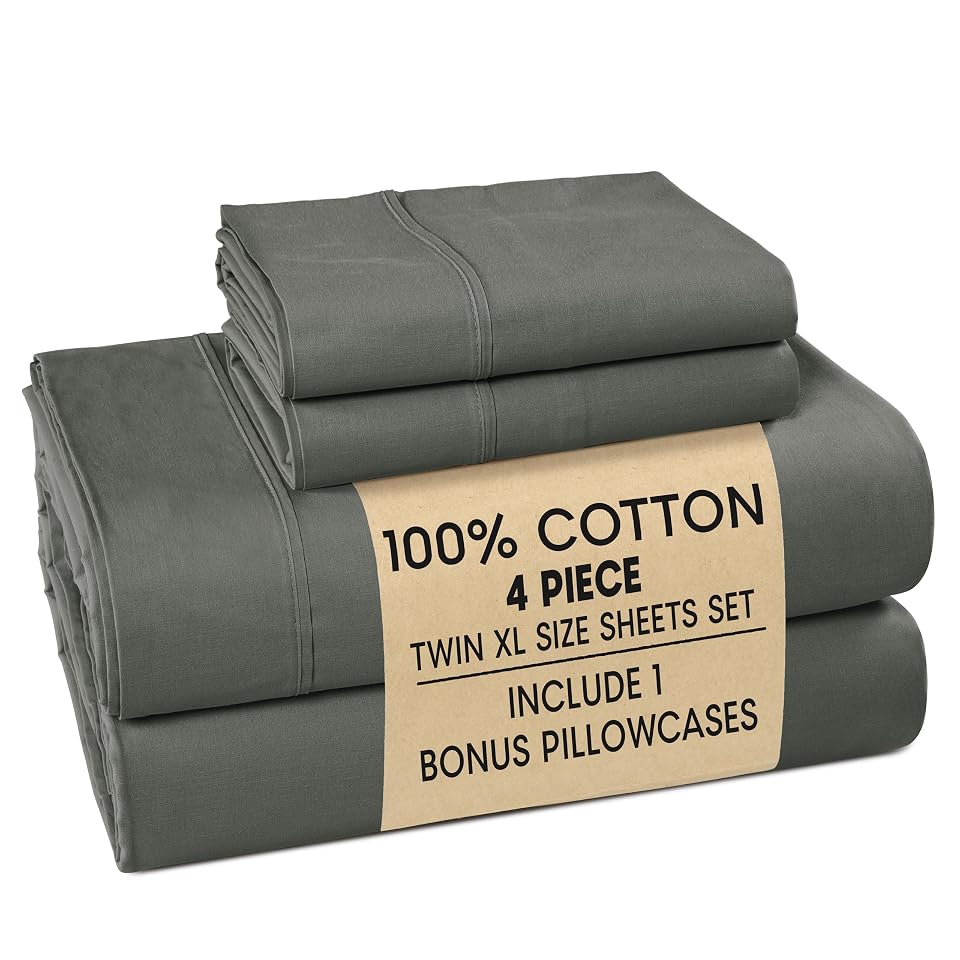 Lane Linen Casa Platino Twin XL Sized Sheets – 4 Piece Twin XL Size Sheets Set, Soft & Breathable, With 15 Inch Deep Pocket Fitted Sheet, Cozy Cooling Sheets, Perfect for Daily Use & Machine Washable – Dark Grey