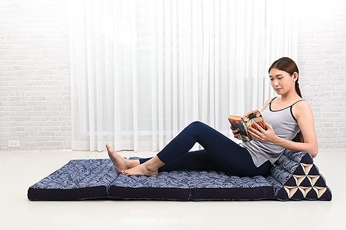 Leewadee Cómodo colchón japonés de suelo, cama tailandesa con cojín triangular, colchón futón, tapete de masaje tailandés extra ancho, 67 x 31