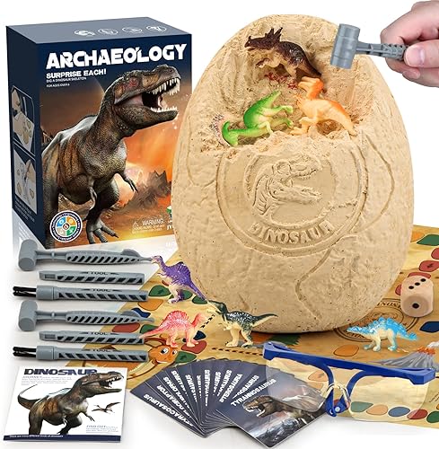 Kit de excavación de huevos de dinosaurio jumbo, juguetes de dinosaurio para niños de 5 a 7 años, huevos de dinosaurio con 12 dinosaurios en el
