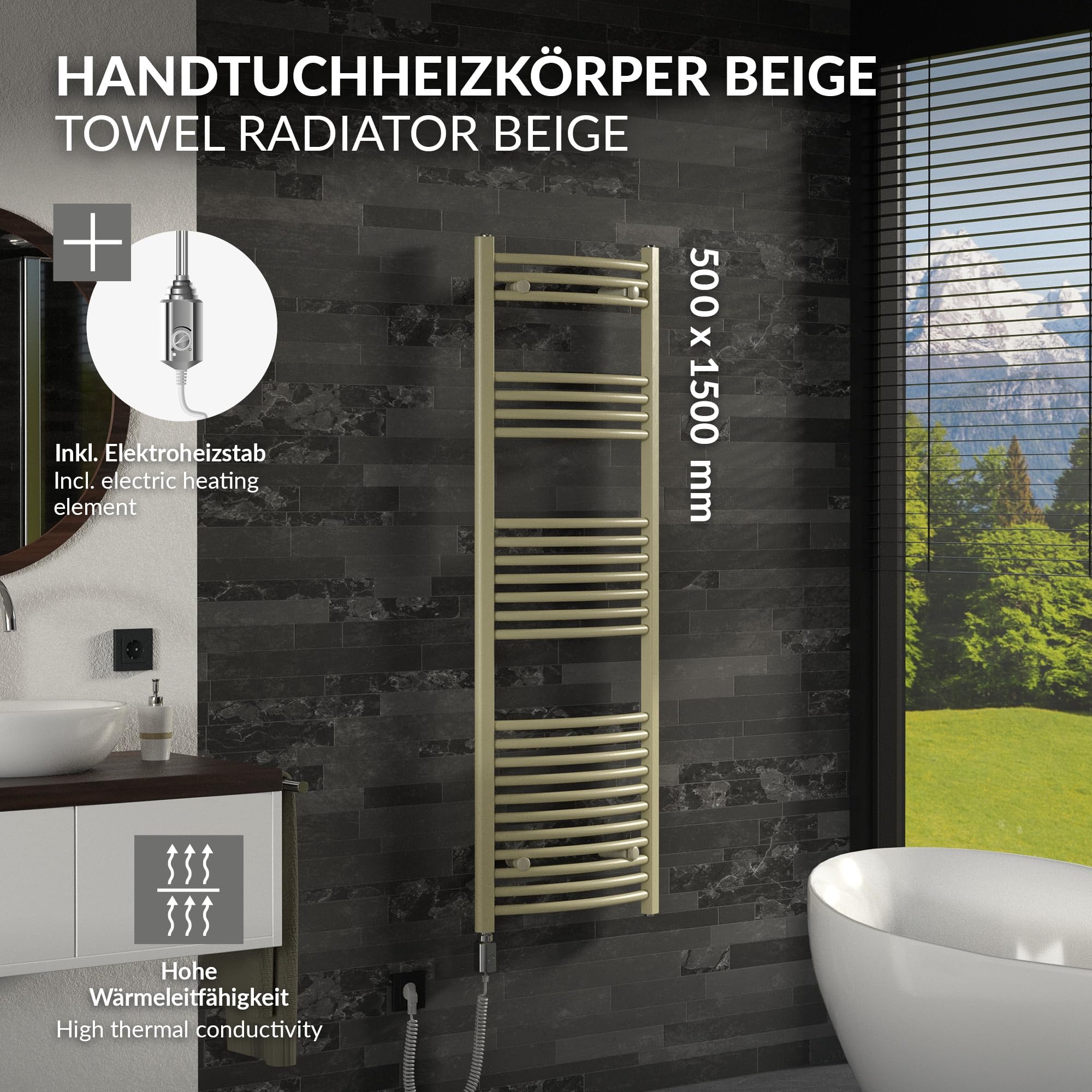 LuxeBath Sèche-Serviettes 500x1500 mm et Kit Robinet d'Angle Thermostatique